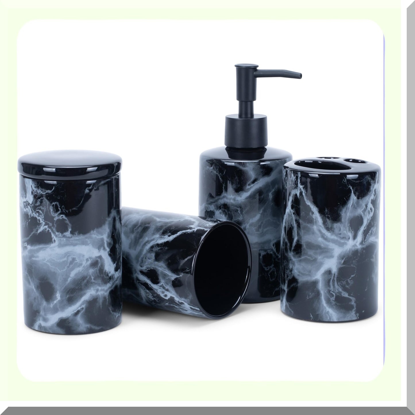Marbled Black and White 4.5 Inch Ceramic Bathroom Set