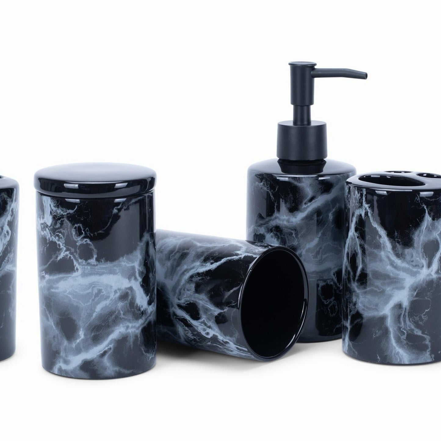 Marbled Black and White 4.5 Inch Ceramic Bathroom Set