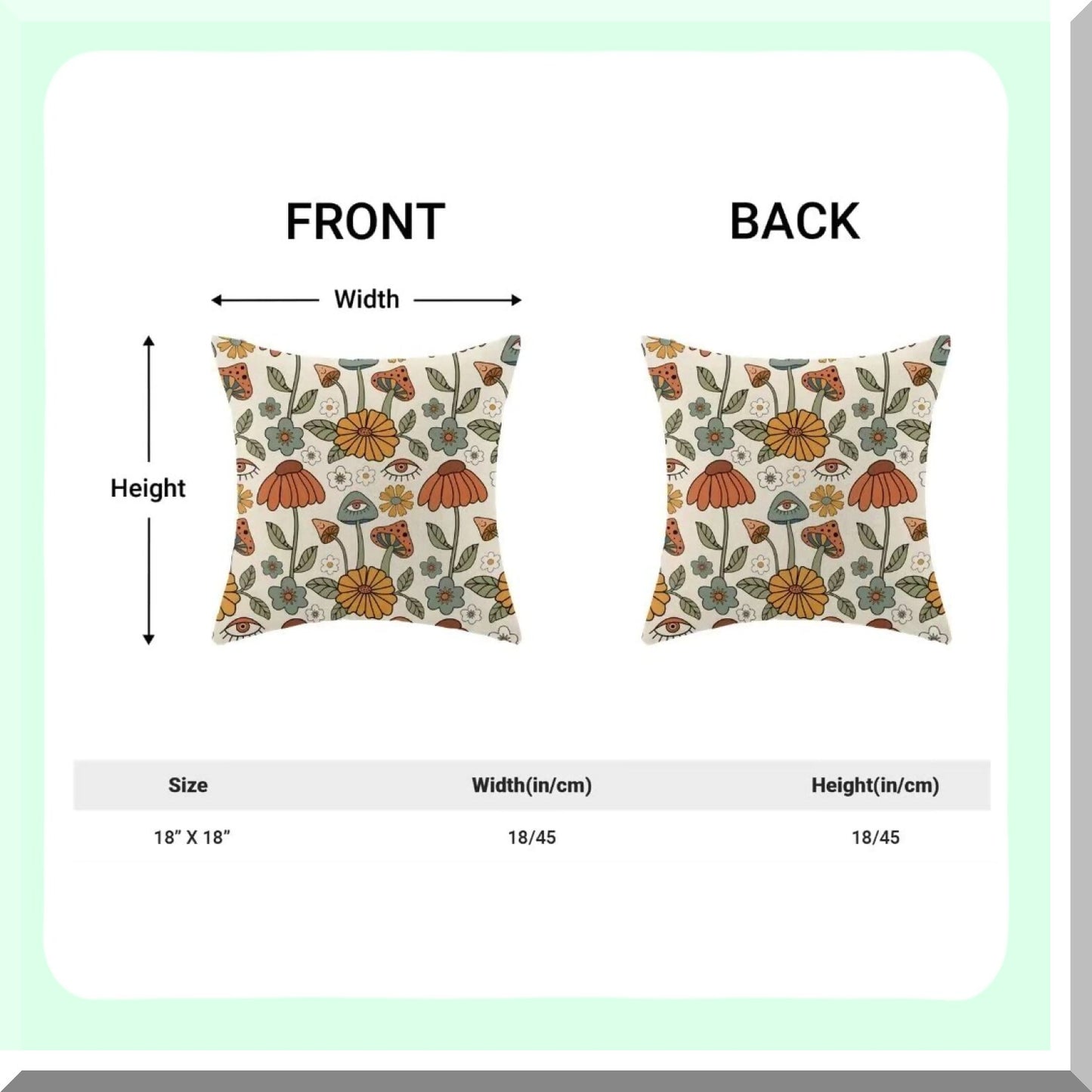 Retro Mushroom Farmhouse Pillow Covers - Set of 2 18x18 Yellow Orange Floral Linen Decorative Outdoor Cushion Covers for Couch Sofa Summer Home Decor