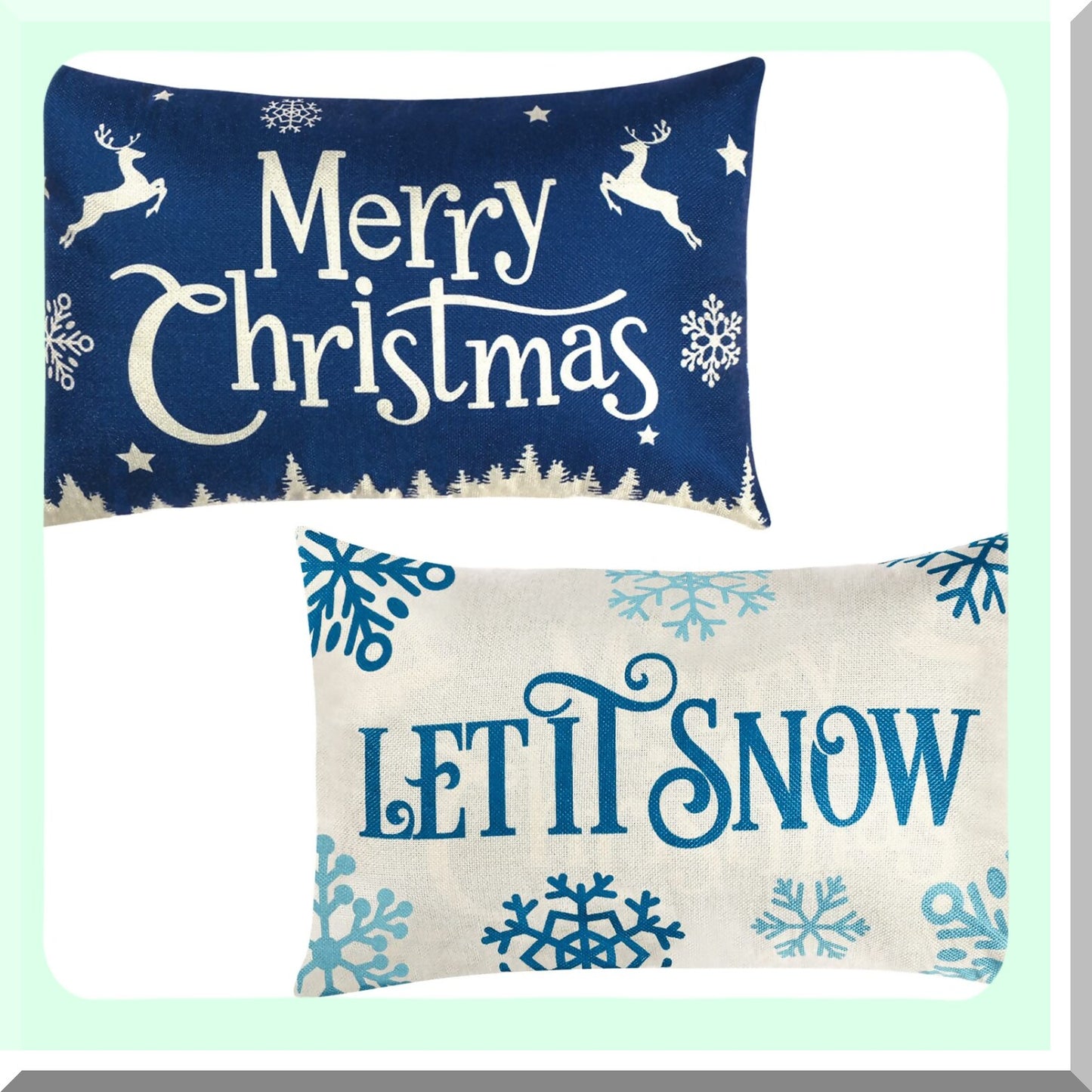 Winter Wonderland Pillowcase Set - Merry & Let It Snow Linen Cushion Covers for 20 x 12 Inch Pillows. Xmas Rectangular Decorative Couch Pillow Cases.