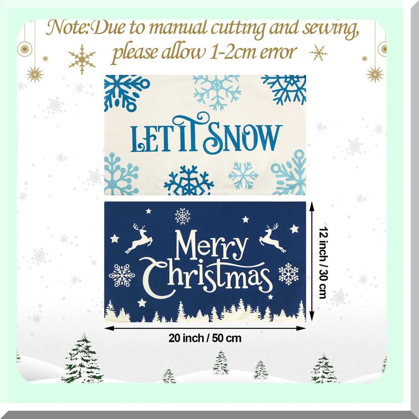 Winter Wonderland Pillowcase Set - Merry & Let It Snow Linen Cushion Covers for 20 x 12 Inch Pillows. Xmas Rectangular Decorative Couch Pillow Cases.