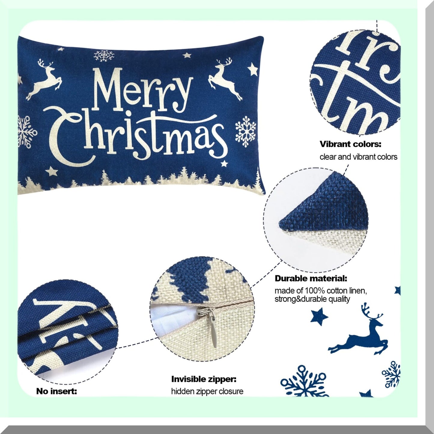 Winter Wonderland Pillowcase Set - Merry & Let It Snow Linen Cushion Covers for 20 x 12 Inch Pillows. Xmas Rectangular Decorative Couch Pillow Cases.