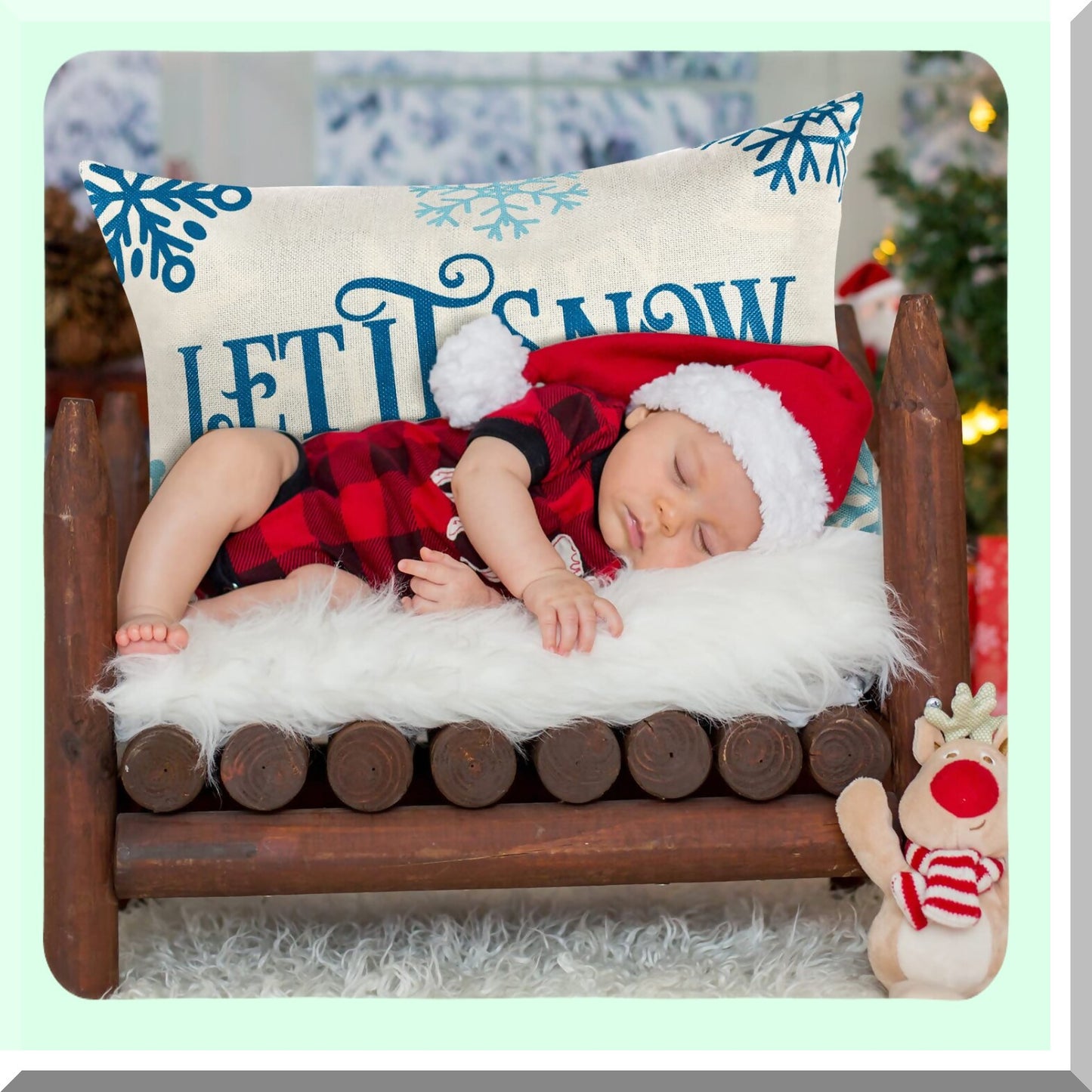 Winter Wonderland Pillowcase Set - Merry & Let It Snow Linen Cushion Covers for 20 x 12 Inch Pillows. Xmas Rectangular Decorative Couch Pillow Cases.