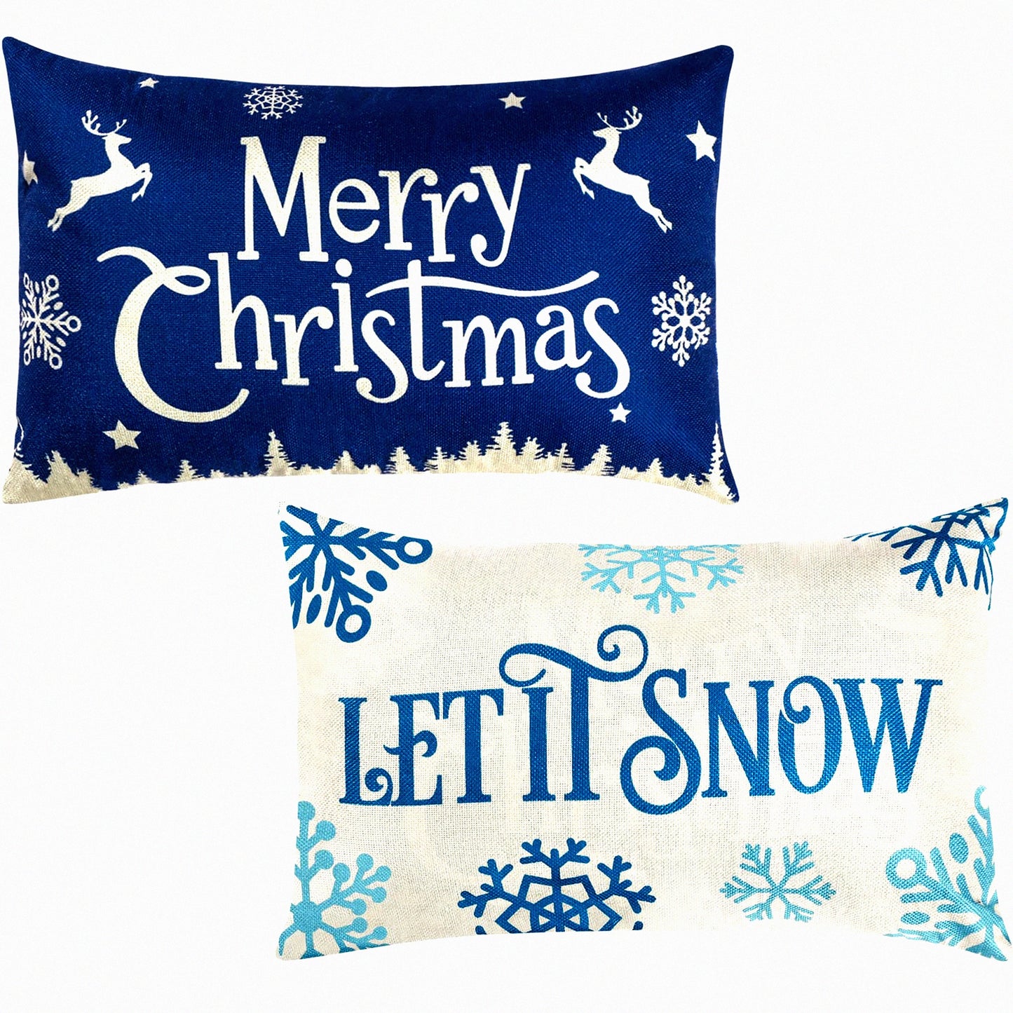 Winter Wonderland Pillowcase Set - Merry & Let It Snow Linen Cushion Covers for 20 x 12 Inch Pillows. Xmas Rectangular Decorative Couch Pillow Cases.
