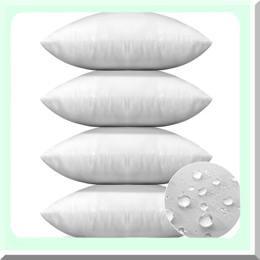 WaterGuard Outdoor Pillow Inserts - Set of 4, Waterproof Cushion Stuffers 18x18 Inch, Water Resistant Square Form for Garden, Bench, Patio Decor - White