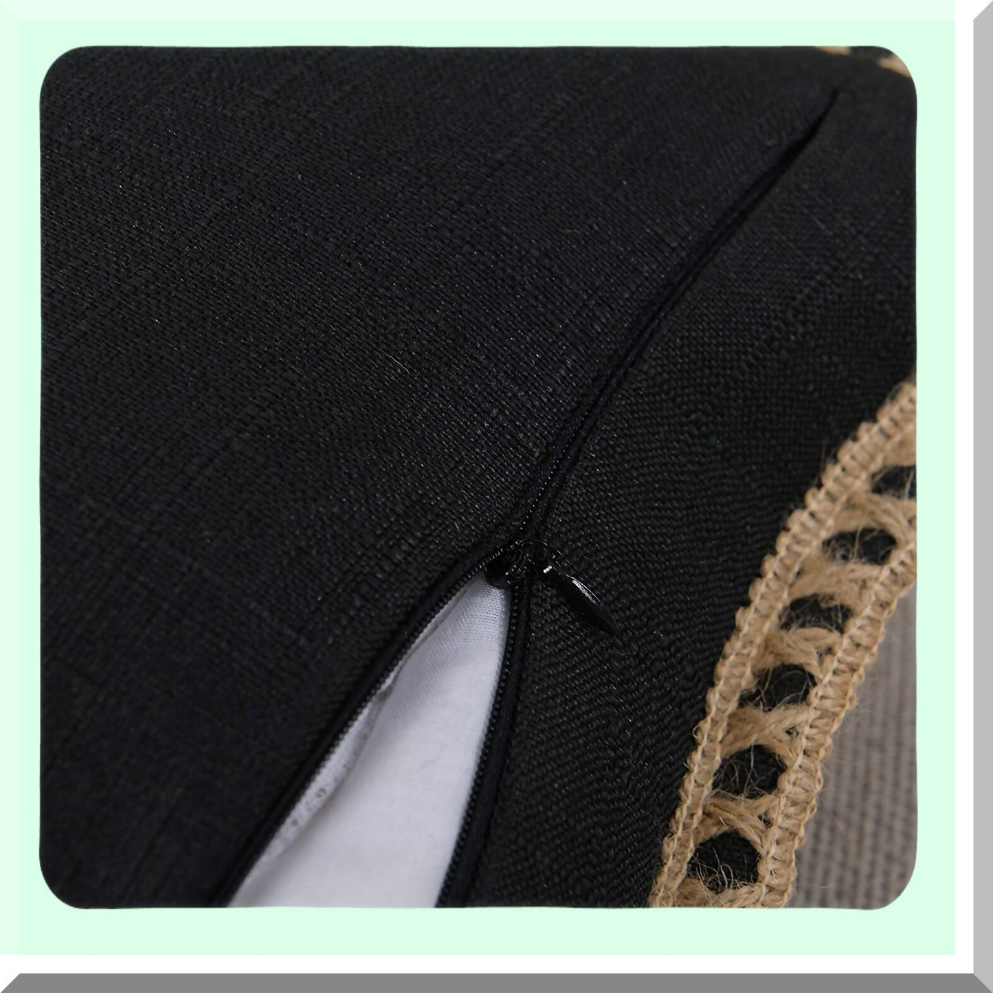 Farmhouse Burlap Trimmed Pillow Covers - Set of 2 Decorative Cushion Covers for Bed Decoration, Tailored Edges, 18 x 18, Black