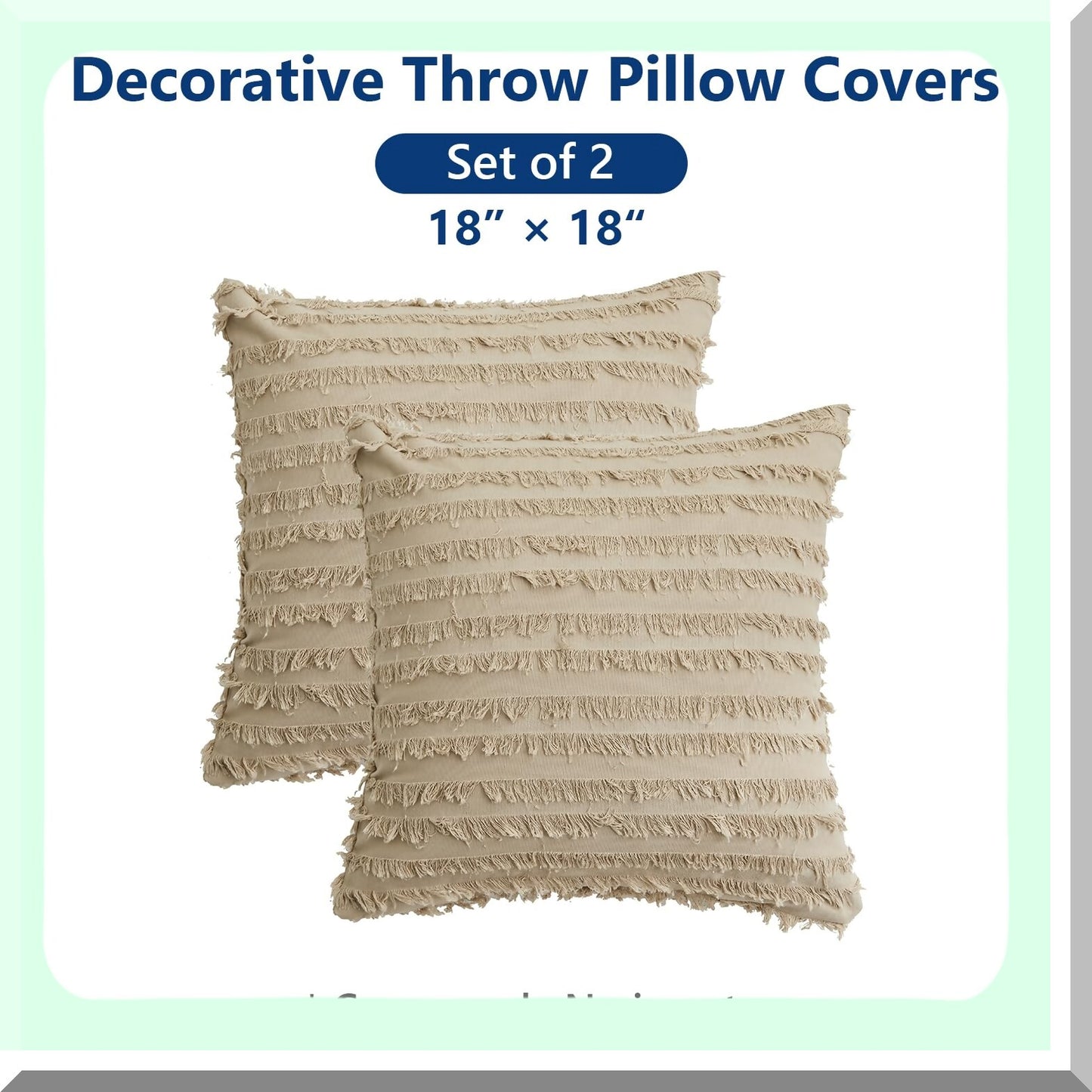 Boho Farmhouse Striped Cotton Pillow Covers - Set of 2, 18x18 Inch Accent Cushion Cases with Tels for Sofa Couch, Soft Decorative Home Décor