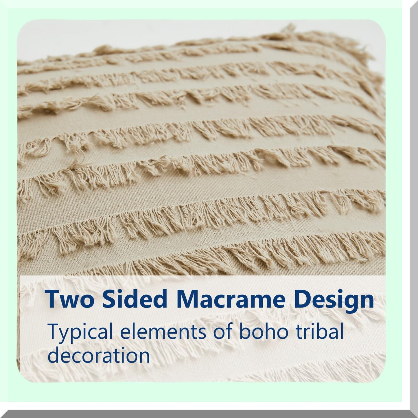 Boho Farmhouse Striped Cotton Pillow Covers - Set of 2, 18x18 Inch Accent Cushion Cases with Tels for Sofa Couch, Soft Decorative Home Décor