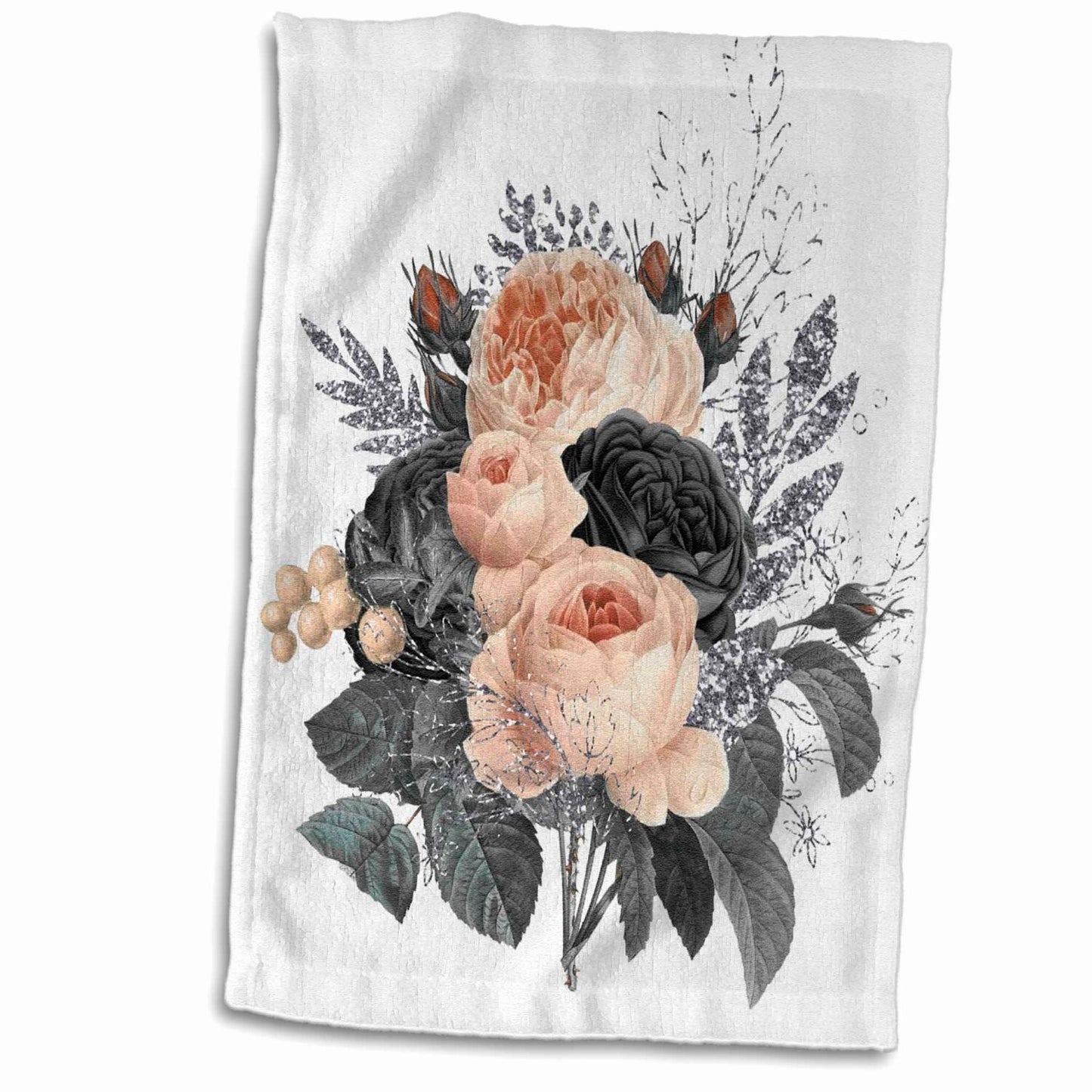 15x22 Inch Microfiber Cotton Towel with Silver Floral Design