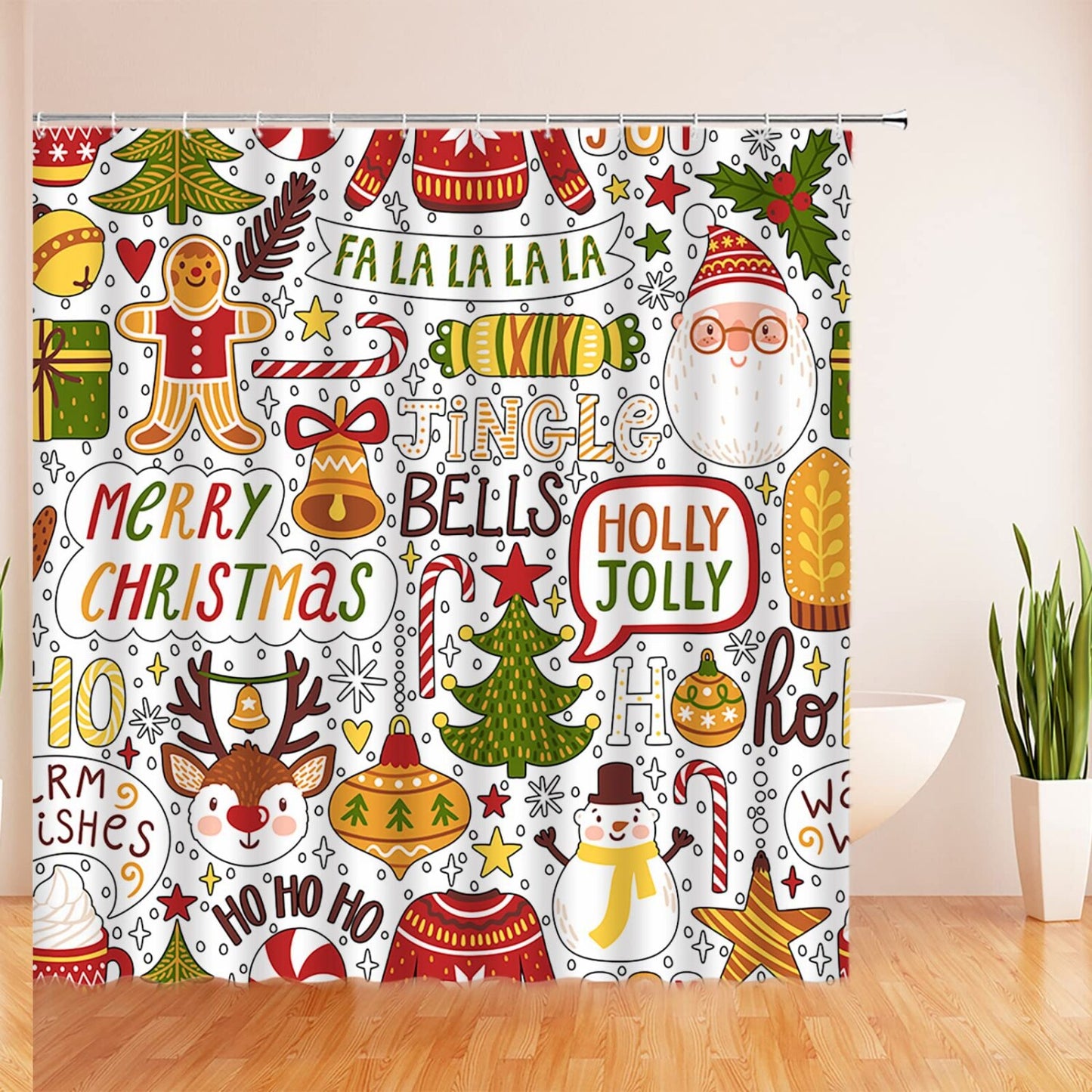 Christmas Shower Curtain with Holiday Pattern