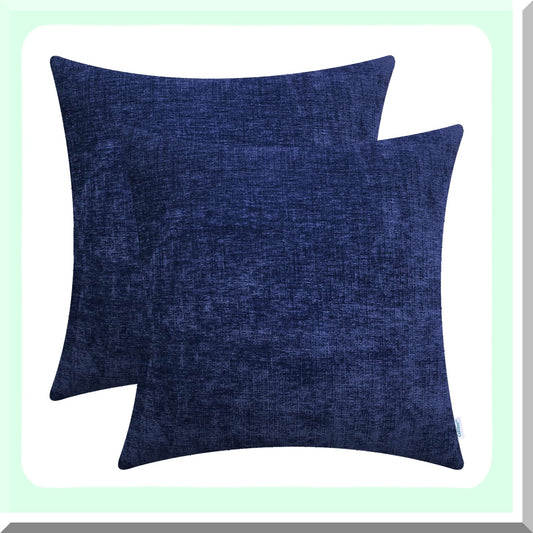 Navy Blue Chenille Cozy Throw Pillow Covers - Set of 2 | Soft Sofa Home Decoration Cases 18x18 Inches | Solid Dyed Cushion Covers for Couch