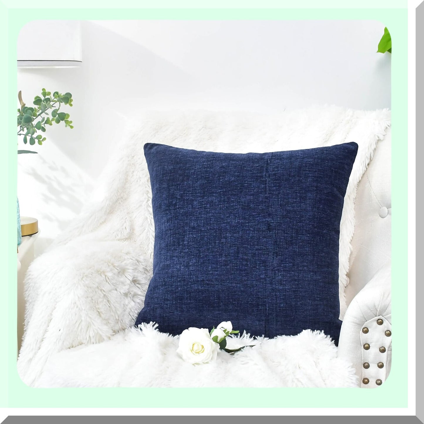 Navy Blue Chenille Cozy Throw Pillow Covers - Set of 2 | Soft Sofa Home Decoration Cases 18x18 Inches | Solid Dyed Cushion Covers for Couch