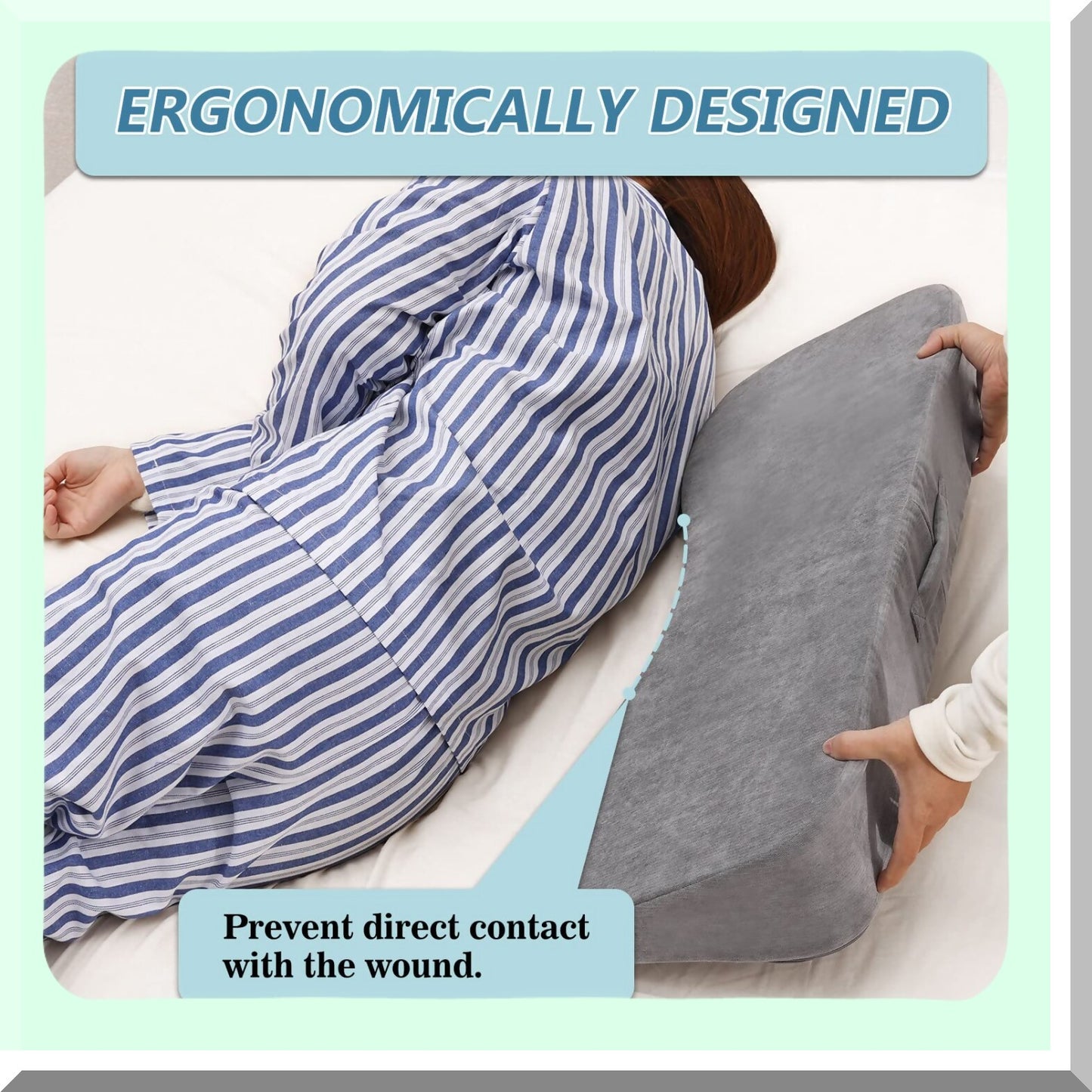 HealEase Curved Wedge Pillow - Side Sleeping Support for Bedridden Patients - Prevent Bed Sores and Aid Healing - Non-Slip Base - Post-Surgery Comfort