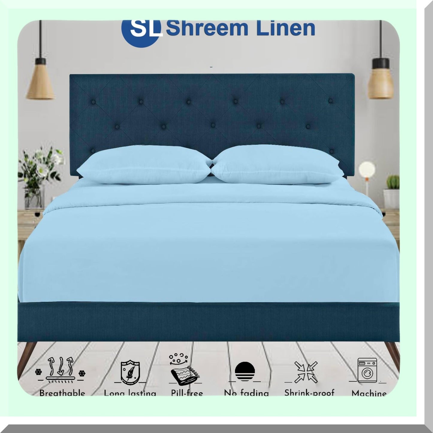 UltraSoft FlexTop Microfiber Sheets - Split Head 34" - 4PC Set - Deep Pocket - Light Blue - Sleep Number Bed Compatible - Luxurious Bedding