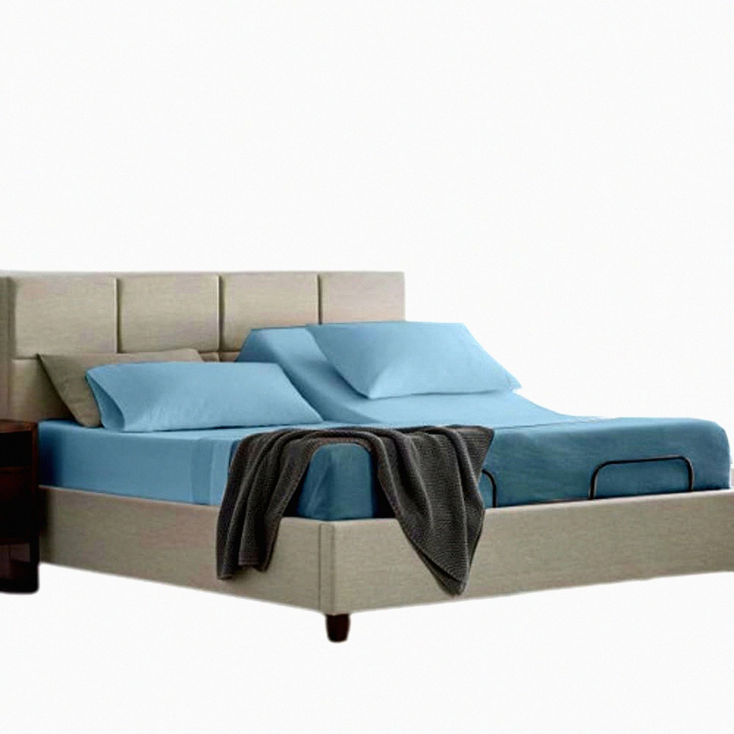 UltraSoft FlexTop Microfiber Sheets - Split Head 34" - 4PC Set - Deep Pocket - Light Blue - Sleep Number Bed Compatible - Luxurious Bedding