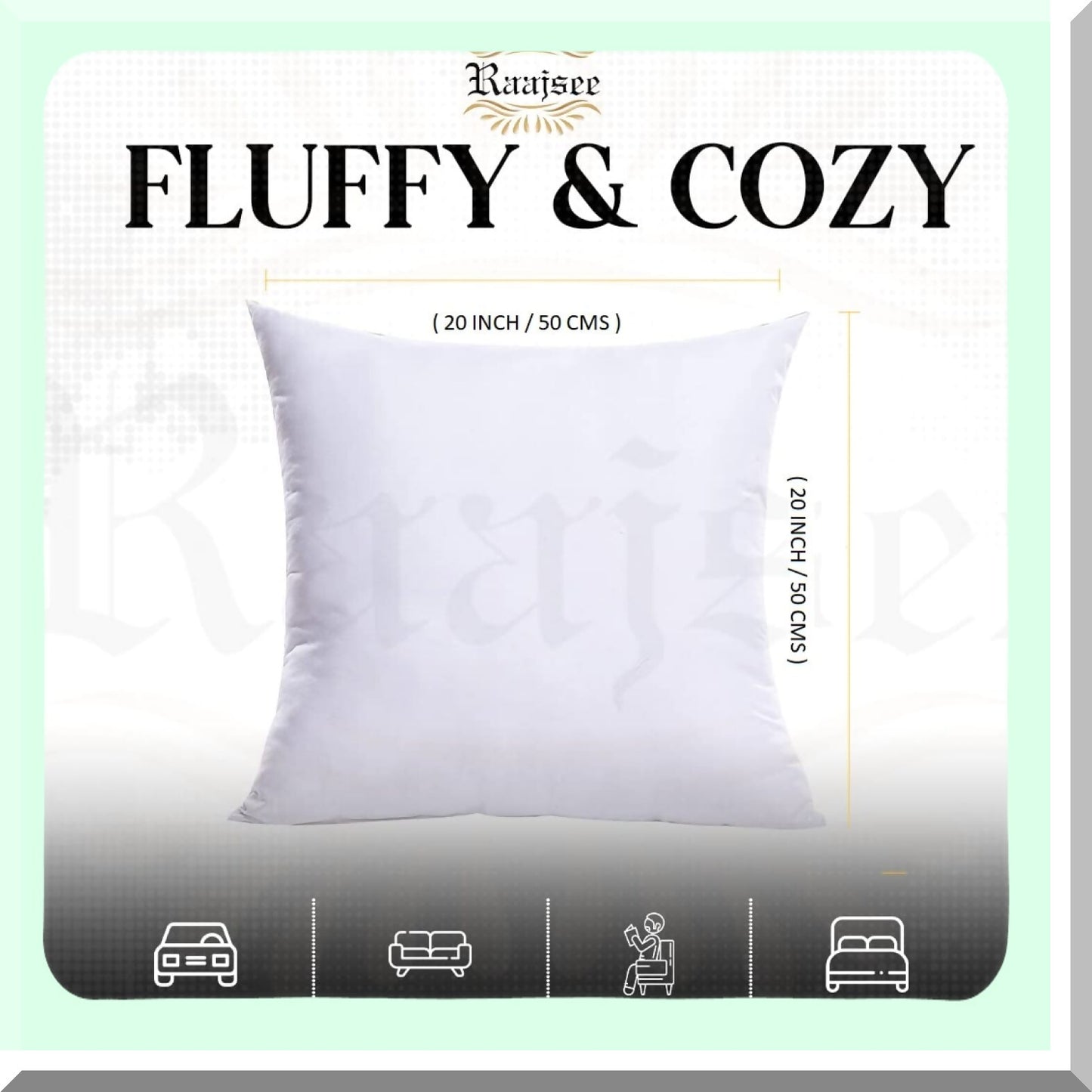 White Cotton Square Throw Pillow Inserts (Pack of 2) - 20x20 Inches - Decorative Cushion Stuffer for Bed, Couch, Sofa, Car - Soft Micro Fabric