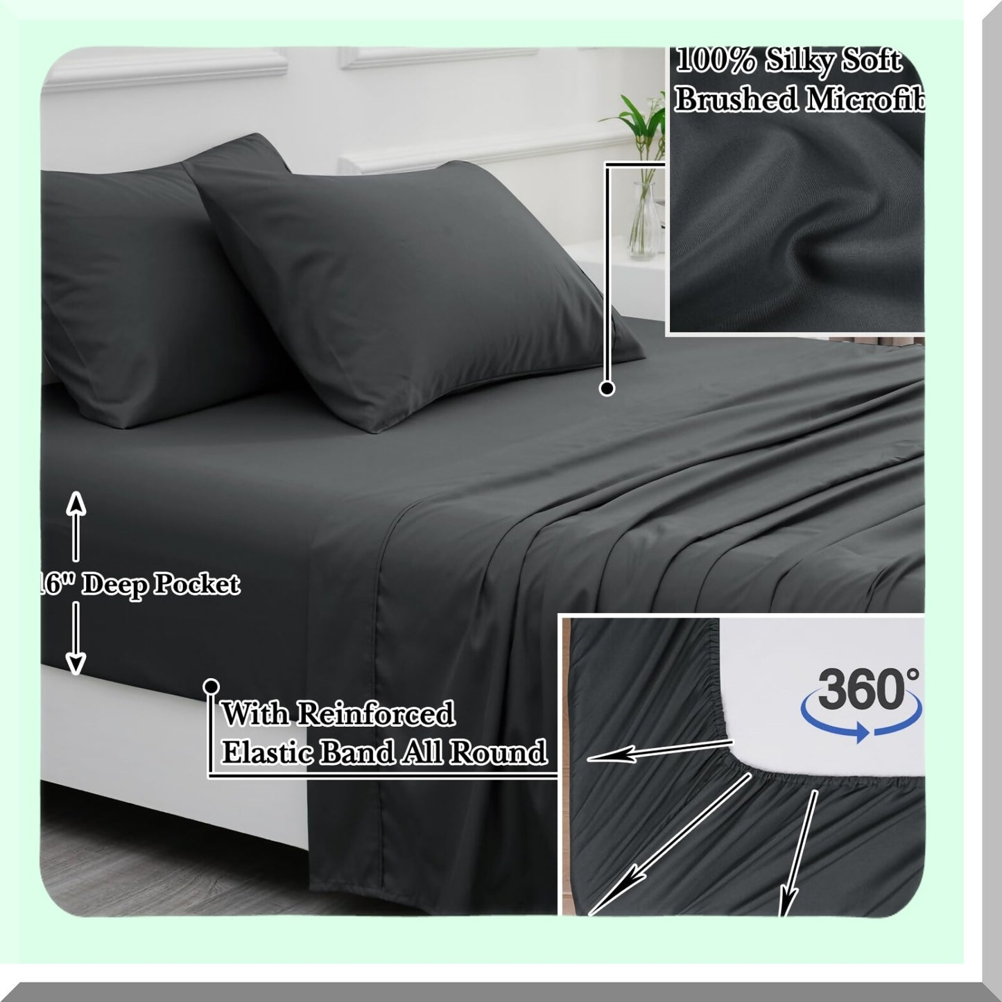 California Dreaming Charcoal Grey White Striped Bedding Set - 7 Piece Comforter Set with Sheets, Pillow Shams, Flat Sheet, Fitted Sheet, Pillowcases - Fits up to 18 Inches