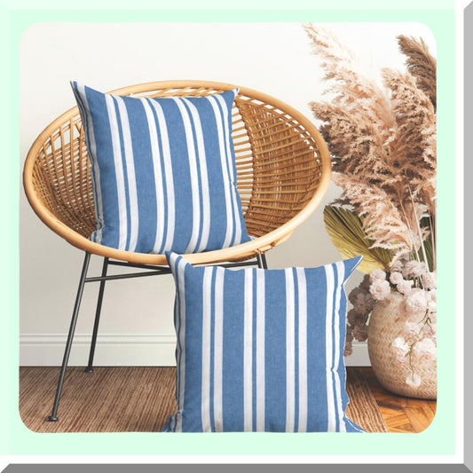 Blue Stripes Farmhouse Decor Pillow Covers - Set of 2 18x18 - Thanksgiving Cushion Shams - Franca Fall Home Decor - No Insert - Pack of 2