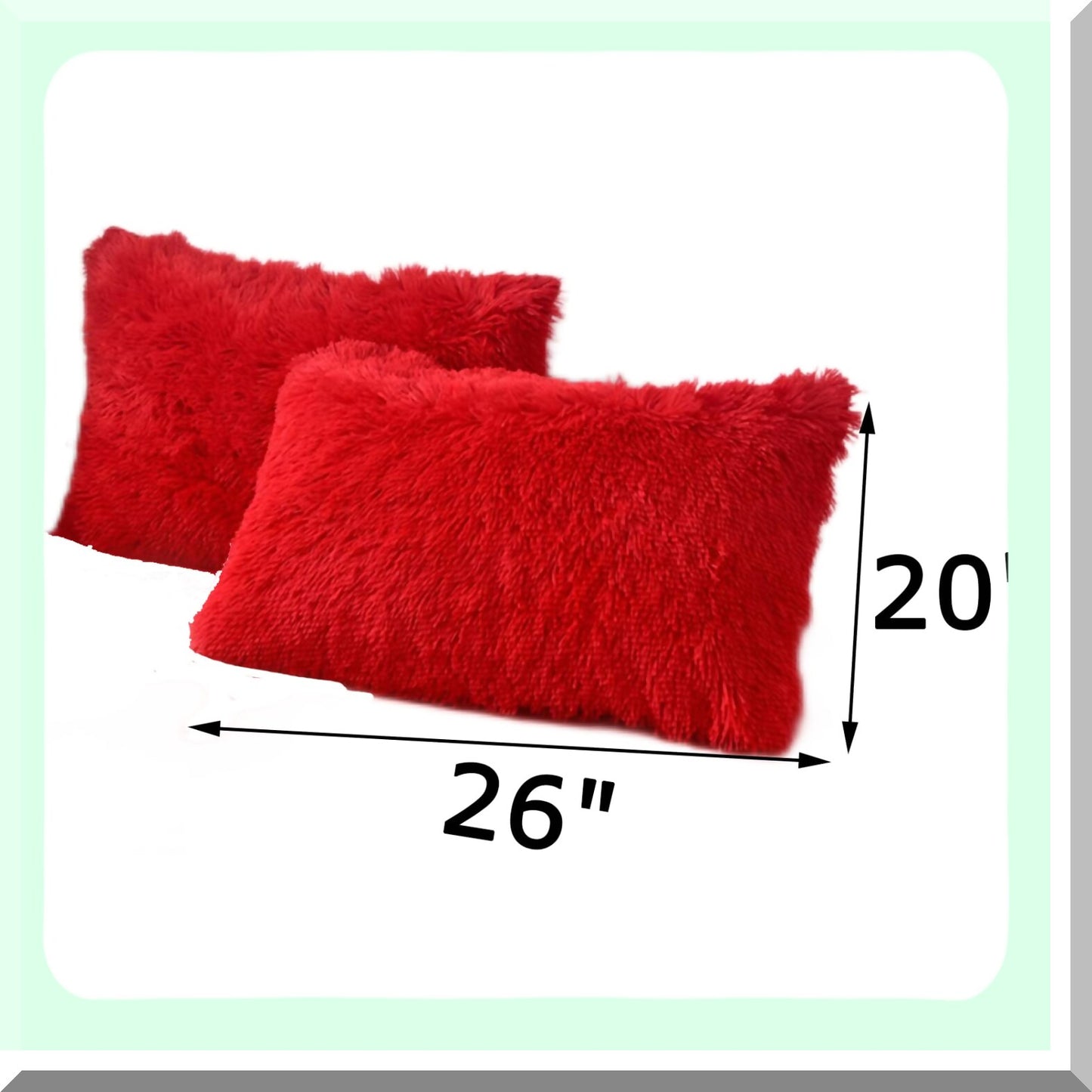 Luxury Shaggy Red Pillowcase Set - 2 Pack Standard Size Decorative Cushion Covers with Zipper Closure for Couch, Sofa, Bed - Home Decor Shams