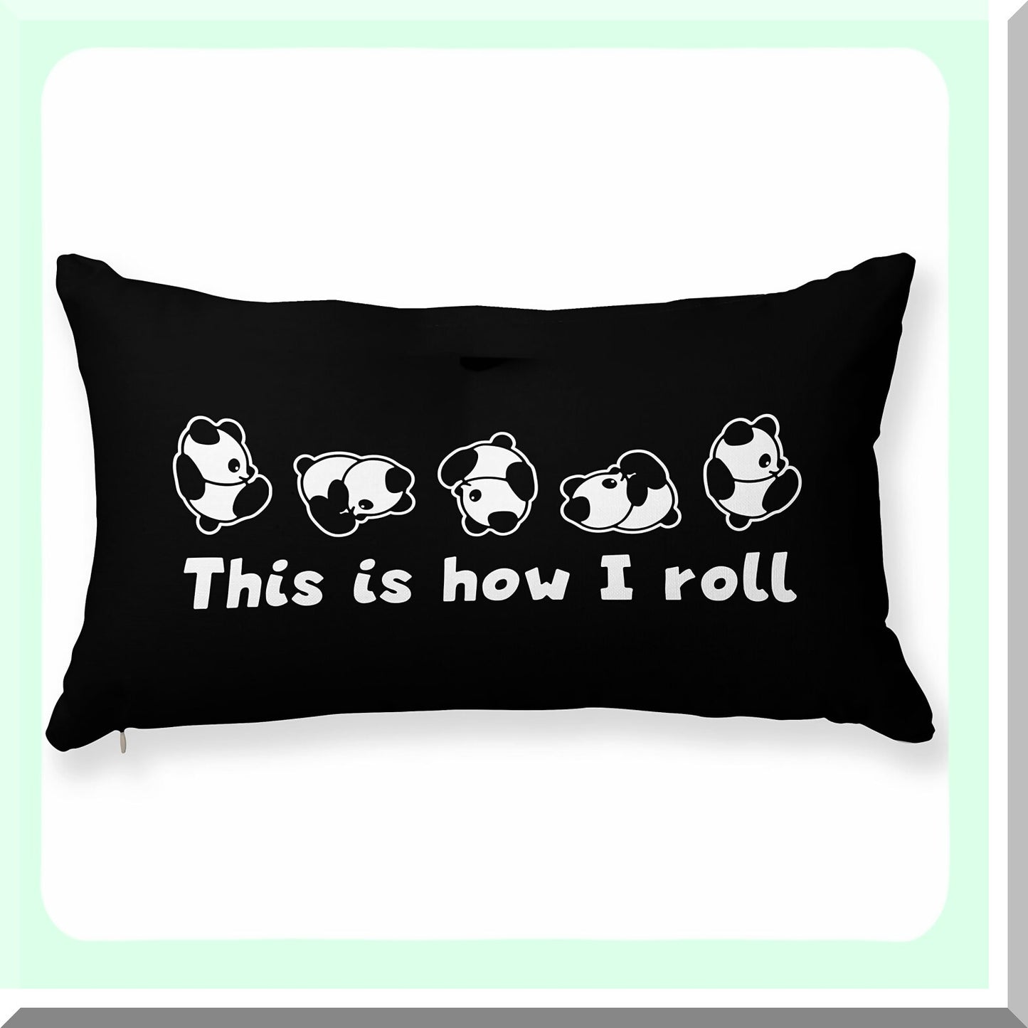 Panda Roll Funny Pillow Cover - Cute Bear Gifts for Women Men Kids - 12x20 Inch Themed Room Sofa Decor - Nursery Bedroom Home Accessories