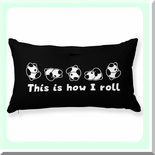 Panda Roll Funny Pillow Cover - Cute Bear Gifts for Women Men Kids - 12x20 Inch Themed Room Sofa Decor - Nursery Bedroom Home Accessories