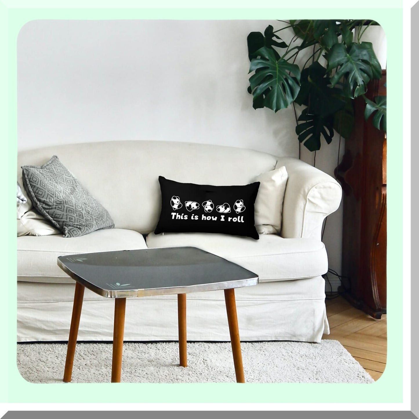 Panda Roll Funny Pillow Cover - Cute Bear Gifts for Women Men Kids - 12x20 Inch Themed Room Sofa Decor - Nursery Bedroom Home Accessories