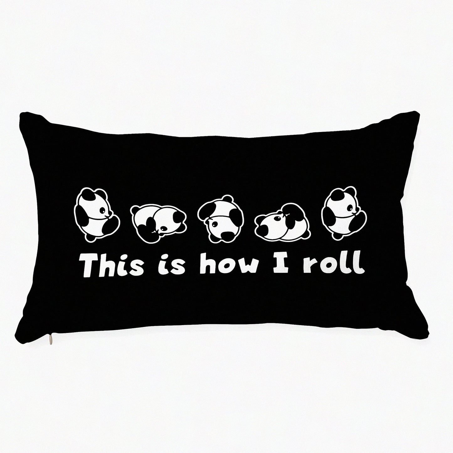 Panda Roll Funny Pillow Cover - Cute Bear Gifts for Women Men Kids - 12x20 Inch Themed Room Sofa Decor - Nursery Bedroom Home Accessories