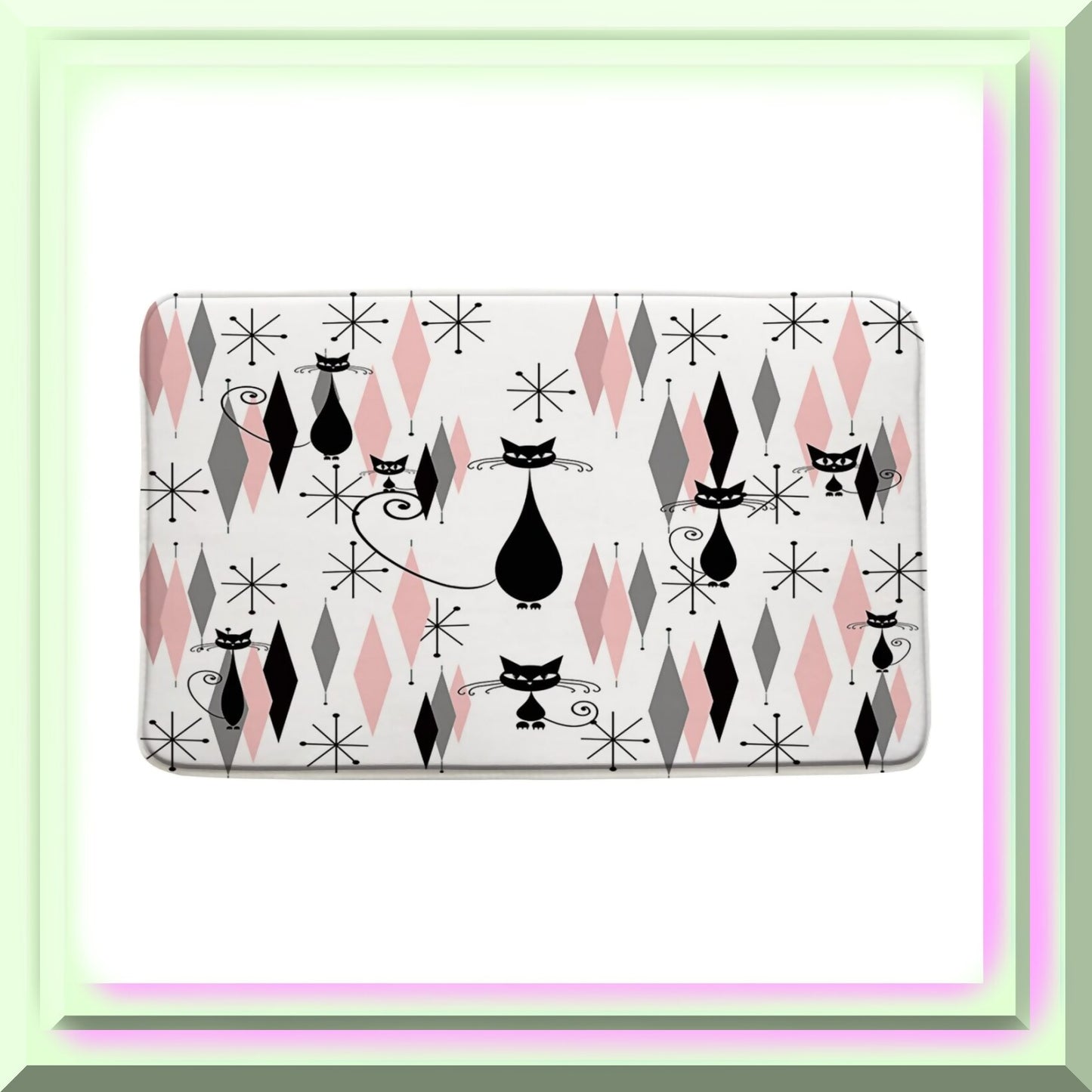 Mid Century Black Cat Bath Mat 18x30 Inch