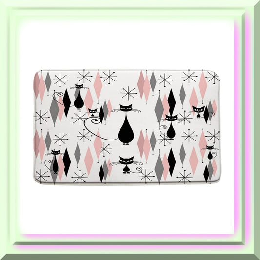 Mid Century Black Cat Bath Mat 18x30 Inch