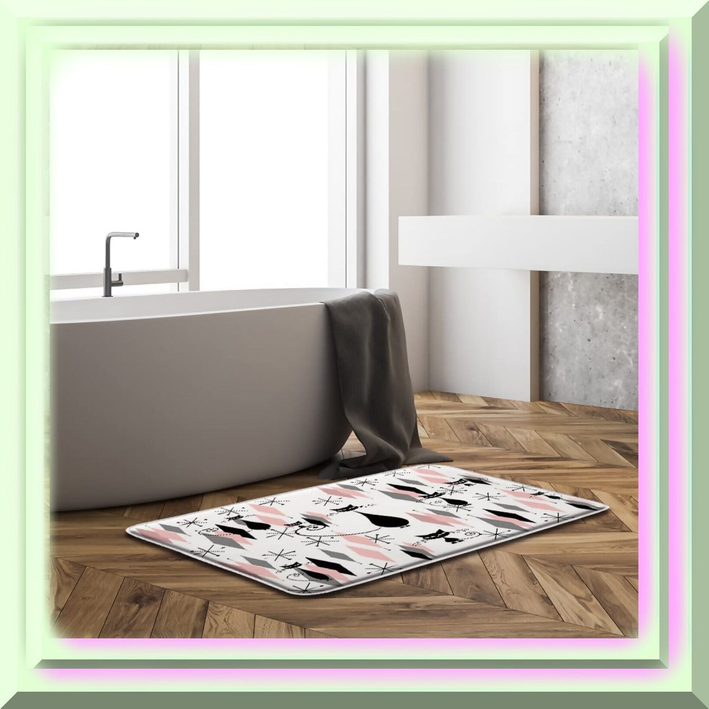 Mid Century Black Cat Bath Mat 18x30 Inch