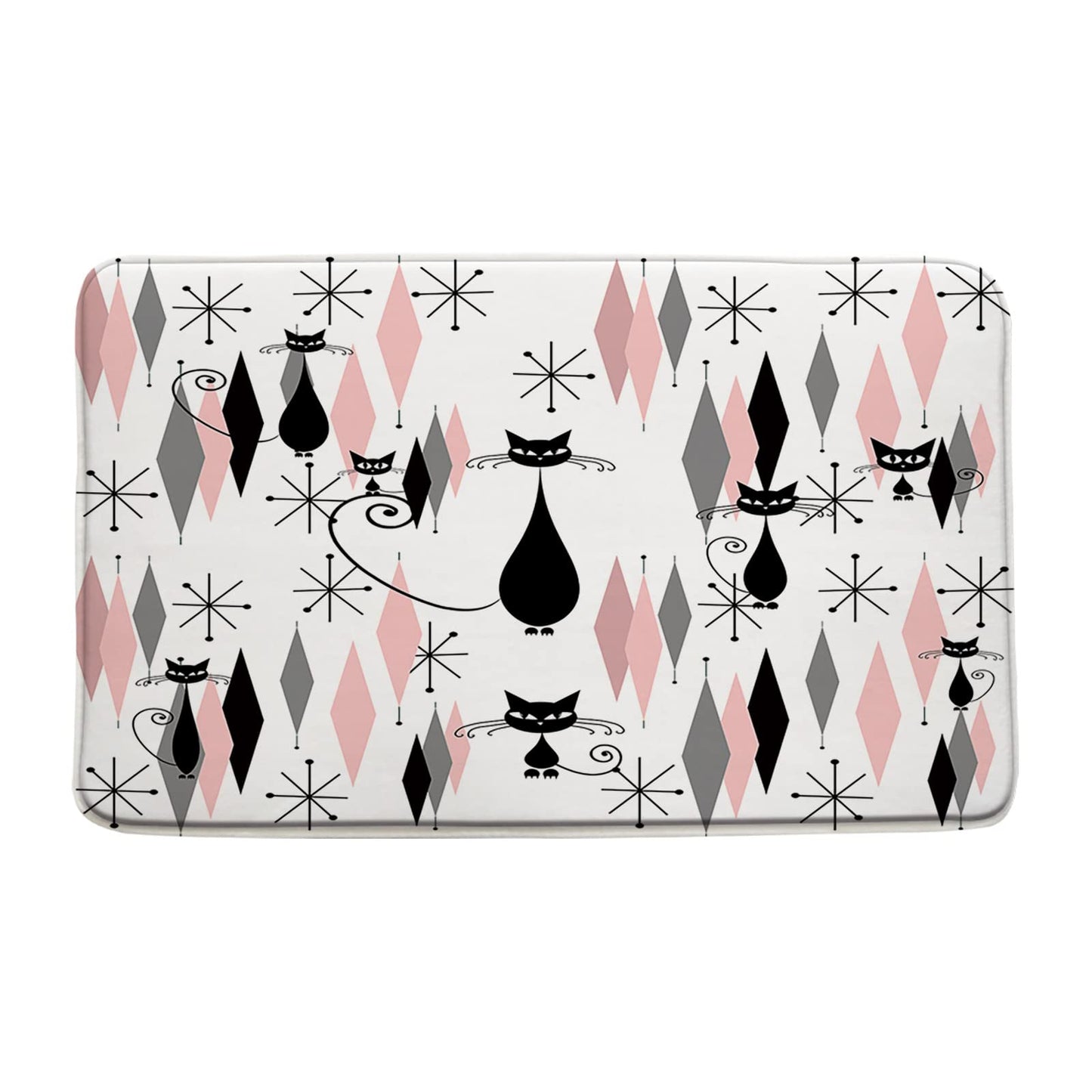 Mid Century Black Cat Bath Mat 18x30 Inch