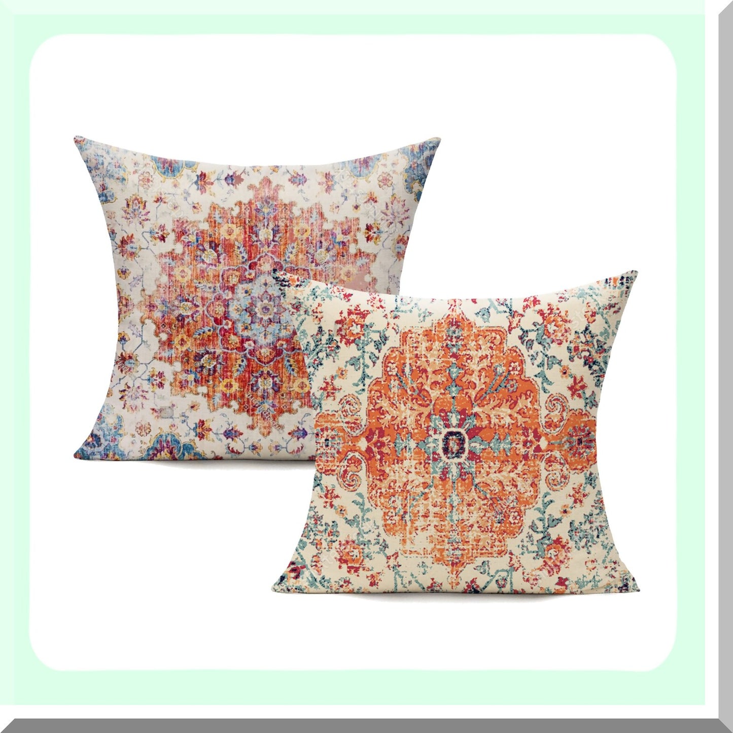 Rustic Farmhouse Boho Orange Pillow Covers - Set of 2 Decorative Cushion Cases for Living Room & Bedroom - Vintage Spring Home Decor 24x24