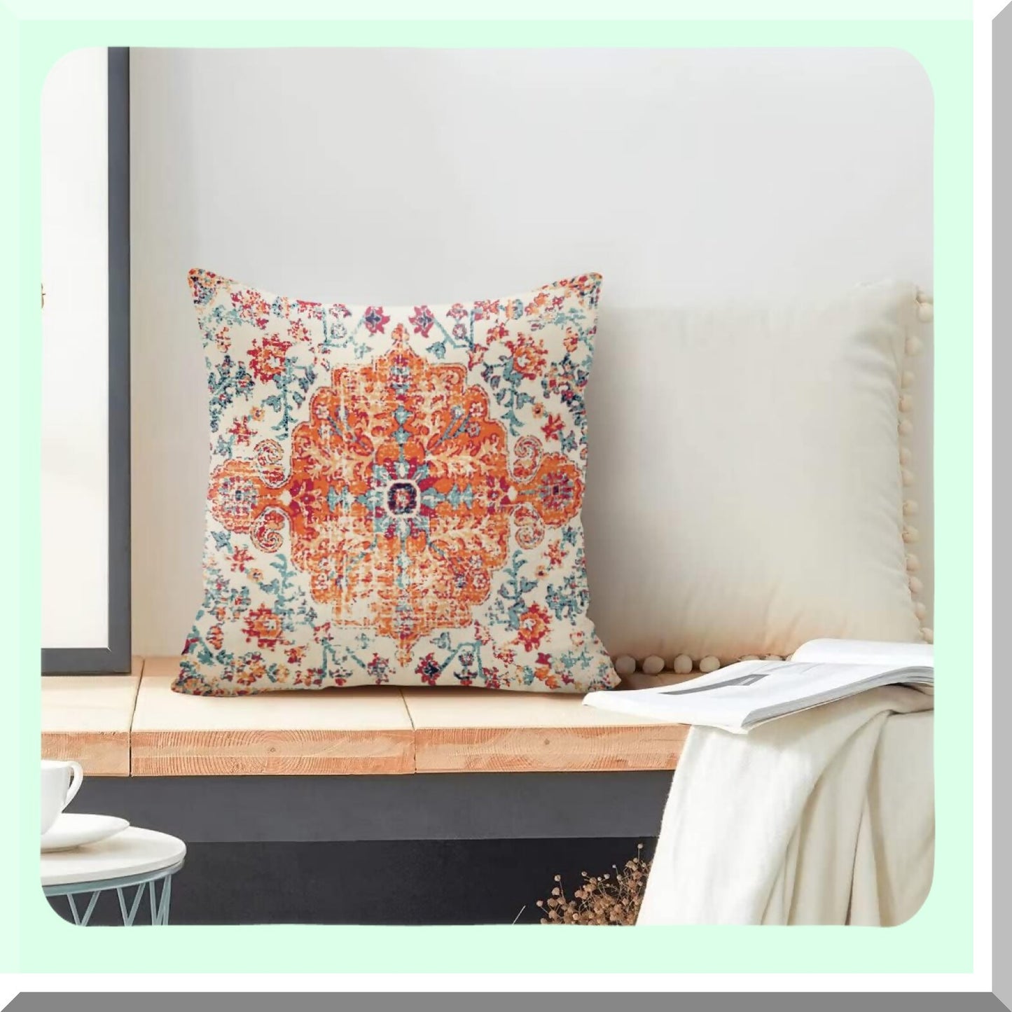 Rustic Farmhouse Boho Orange Pillow Covers - Set of 2 Decorative Cushion Cases for Living Room & Bedroom - Vintage Spring Home Decor 24x24