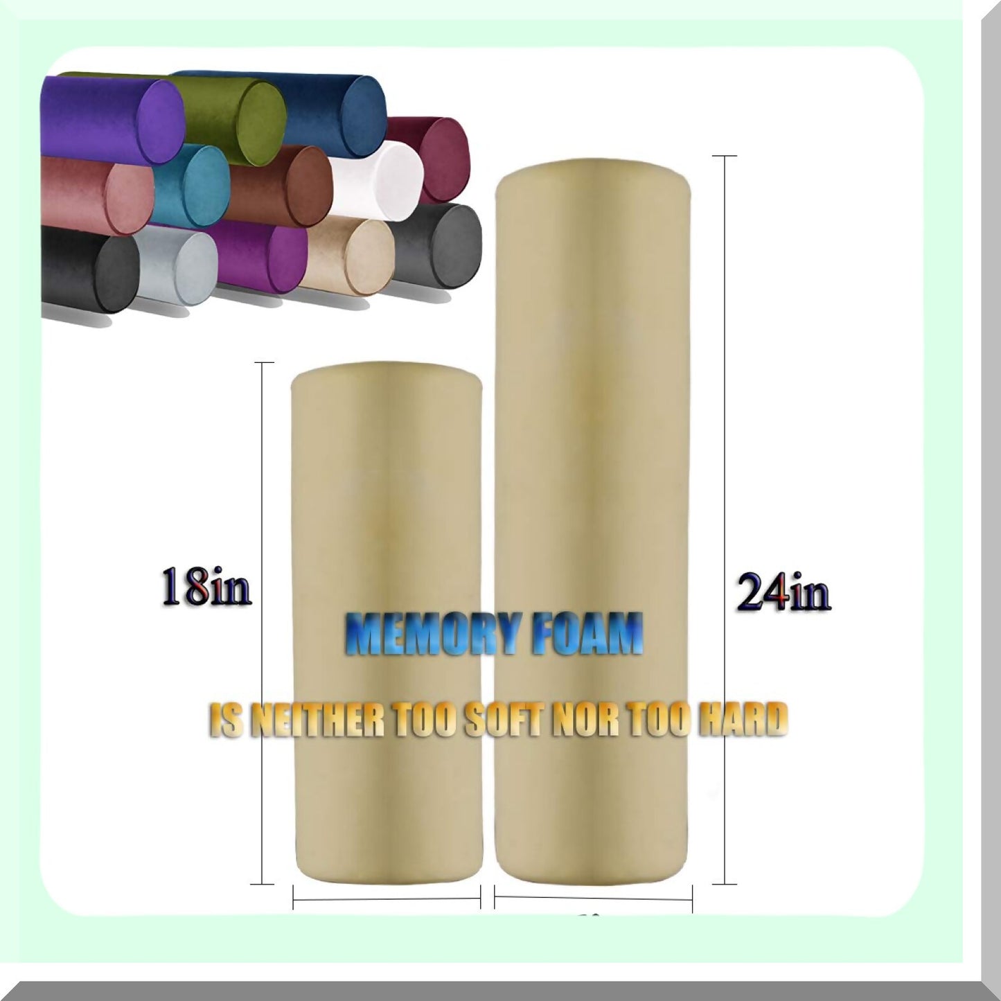 CoolComfort Memory Foam Support Pillow - Full Moon Bolster for Side and Back Sleepers - Removable Cooling Cover - 18" x 6" Black Cylinder