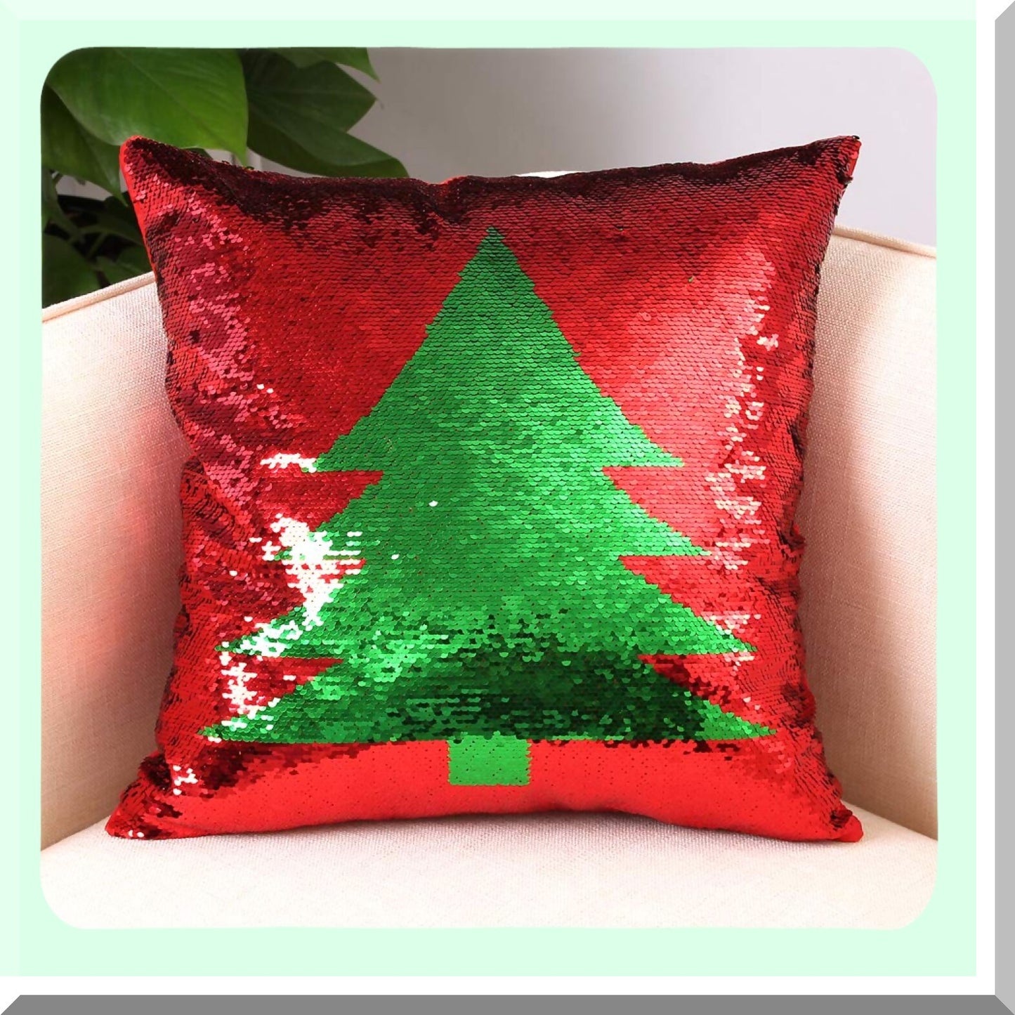 Mermaid Magic Reversible Sequin Pillowcase Set - Red Decorative Throw Pillow Covers 18x18 Inch - Sparkling Sequins Cushion Cover Set of 2 - Red Tree