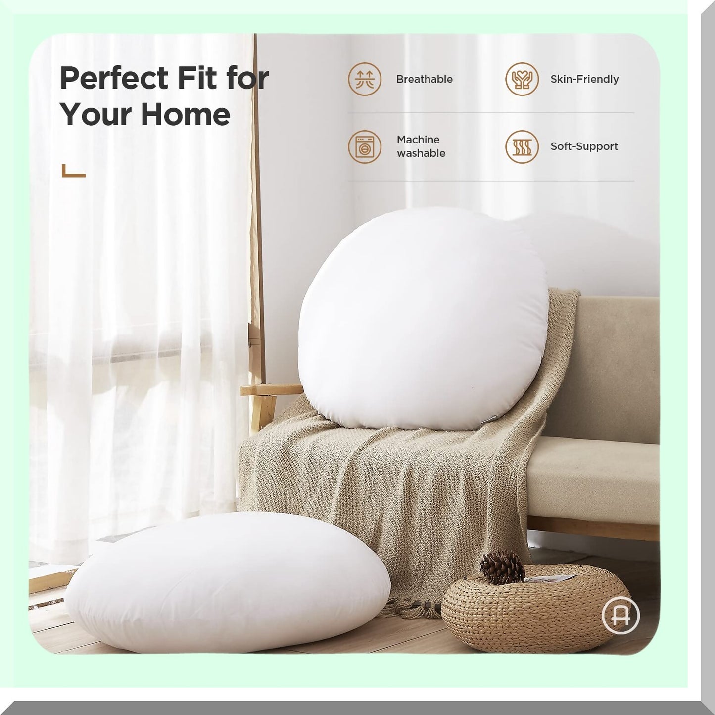 Square Round Pillow Insert - Plush Cushion Stuffer - Decorative Sham Filler - 32 Inch White - Pack of 1 - Home Decor Accent - Soft Supportive Square Pillow Form