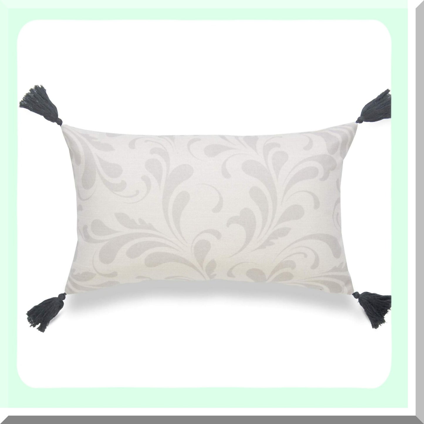 Gray Floral Lumbar Pillow Cover - Decorative Throw for Couch, Sofa, Bed - Neutral 12"x20" Tel Design - Home Decor Accent - Cushion Case