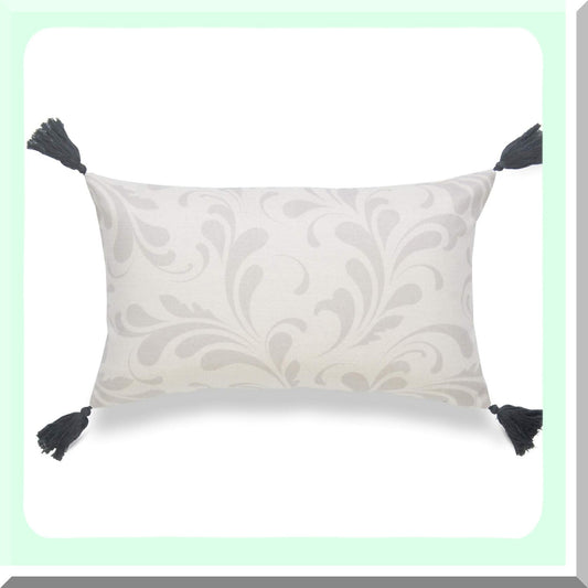 Gray Floral Lumbar Pillow Cover - Decorative Throw for Couch, Sofa, Bed - Neutral 12"x20" Tel Design - Home Decor Accent - Cushion Case