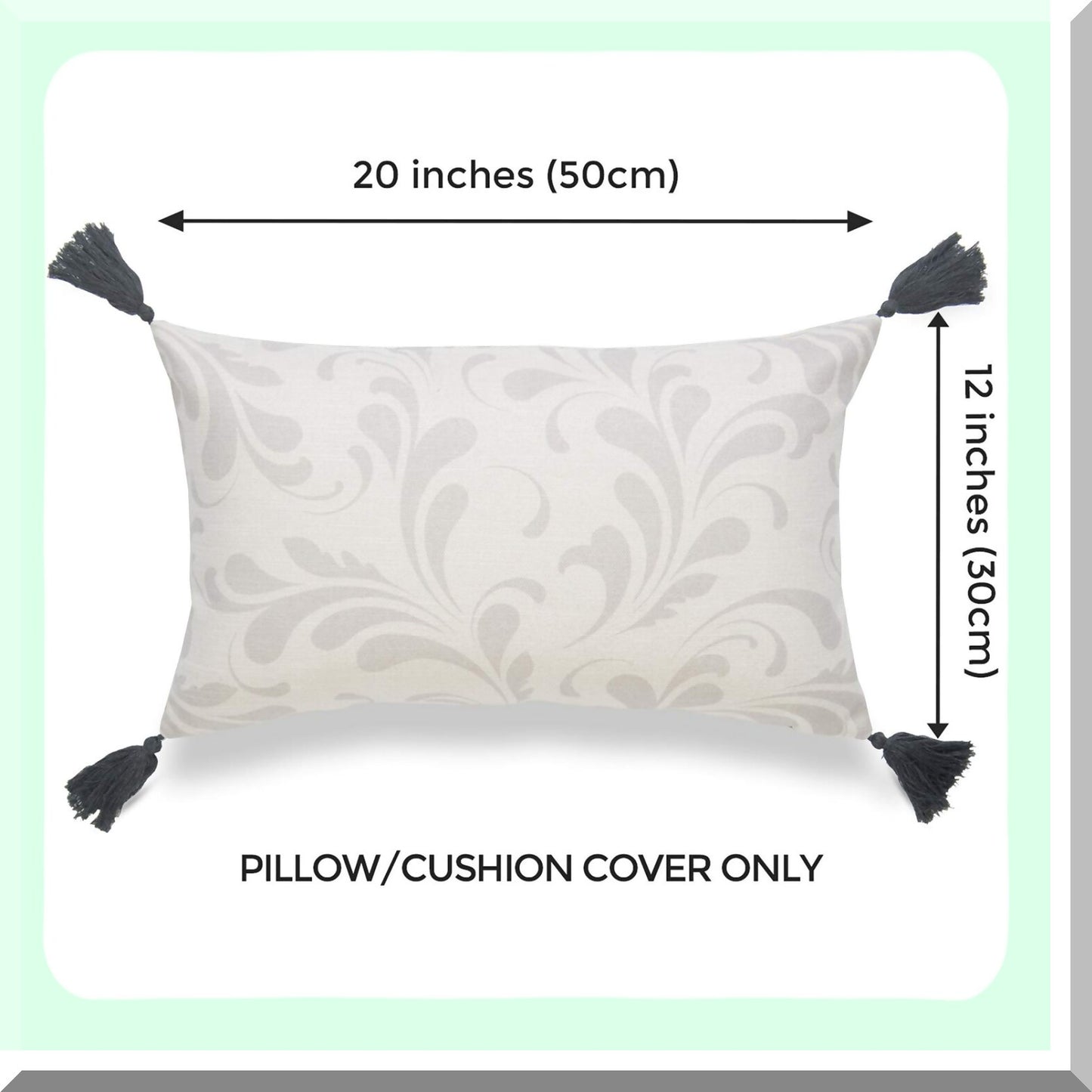 Gray Floral Lumbar Pillow Cover - Decorative Throw for Couch, Sofa, Bed - Neutral 12"x20" Tel Design - Home Decor Accent - Cushion Case