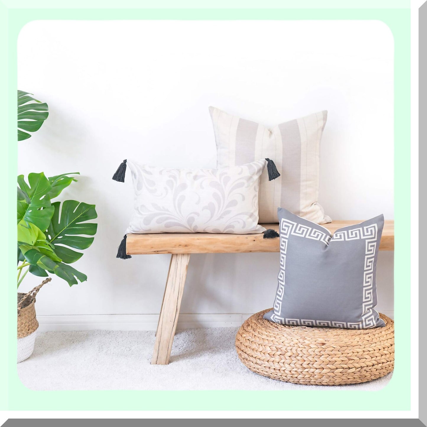 Gray Floral Lumbar Pillow Cover - Decorative Throw for Couch, Sofa, Bed - Neutral 12"x20" Tel Design - Home Decor Accent - Cushion Case