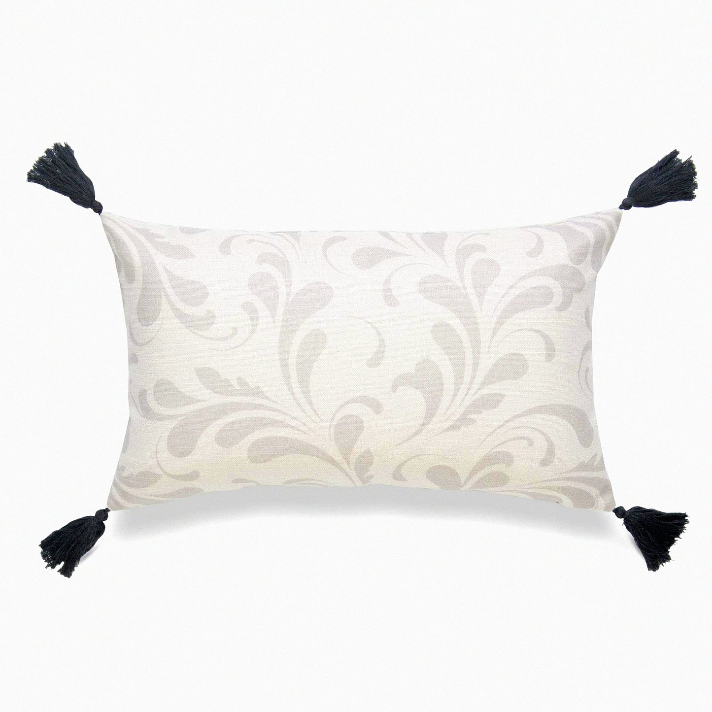 Gray Floral Lumbar Pillow Cover - Decorative Throw for Couch, Sofa, Bed - Neutral 12"x20" Tel Design - Home Decor Accent - Cushion Case