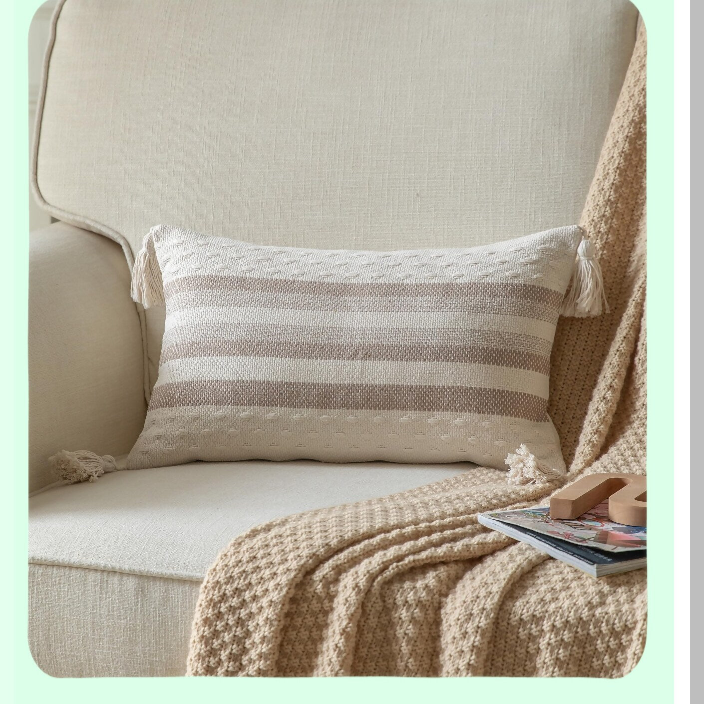 Neutral Farmhouse Lumbar Pillow Cover - Boho Decorative Cushion for Sofa, Bed, Living Room - Beige Taupe Line Throw Pillow Case 12x20 - Outdoor Indoor Home Decor Accent - Pack of 1