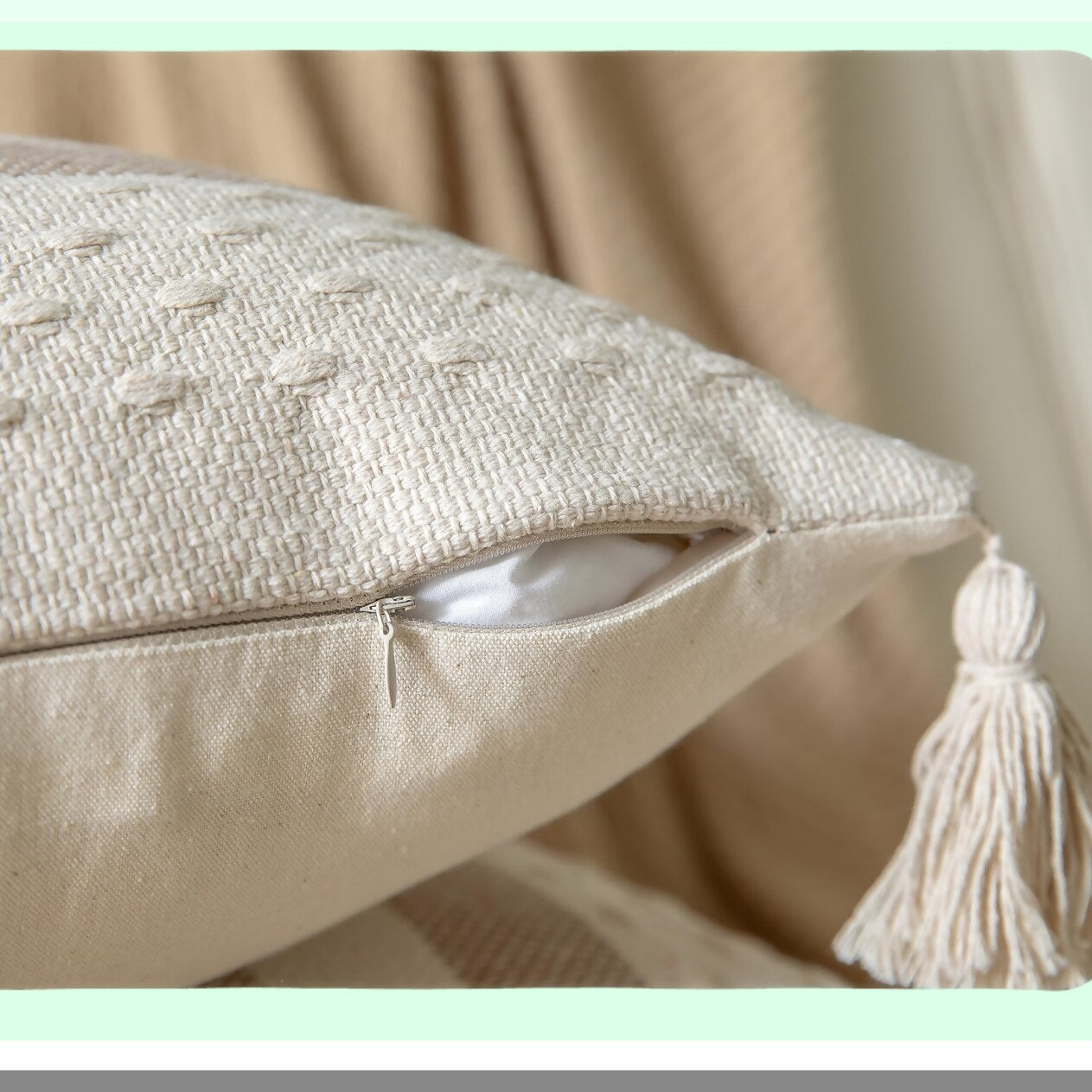 Neutral Farmhouse Lumbar Pillow Cover - Boho Decorative Cushion for Sofa, Bed, Living Room - Beige Taupe Line Throw Pillow Case 12x20 - Outdoor Indoor Home Decor Accent - Pack of 1