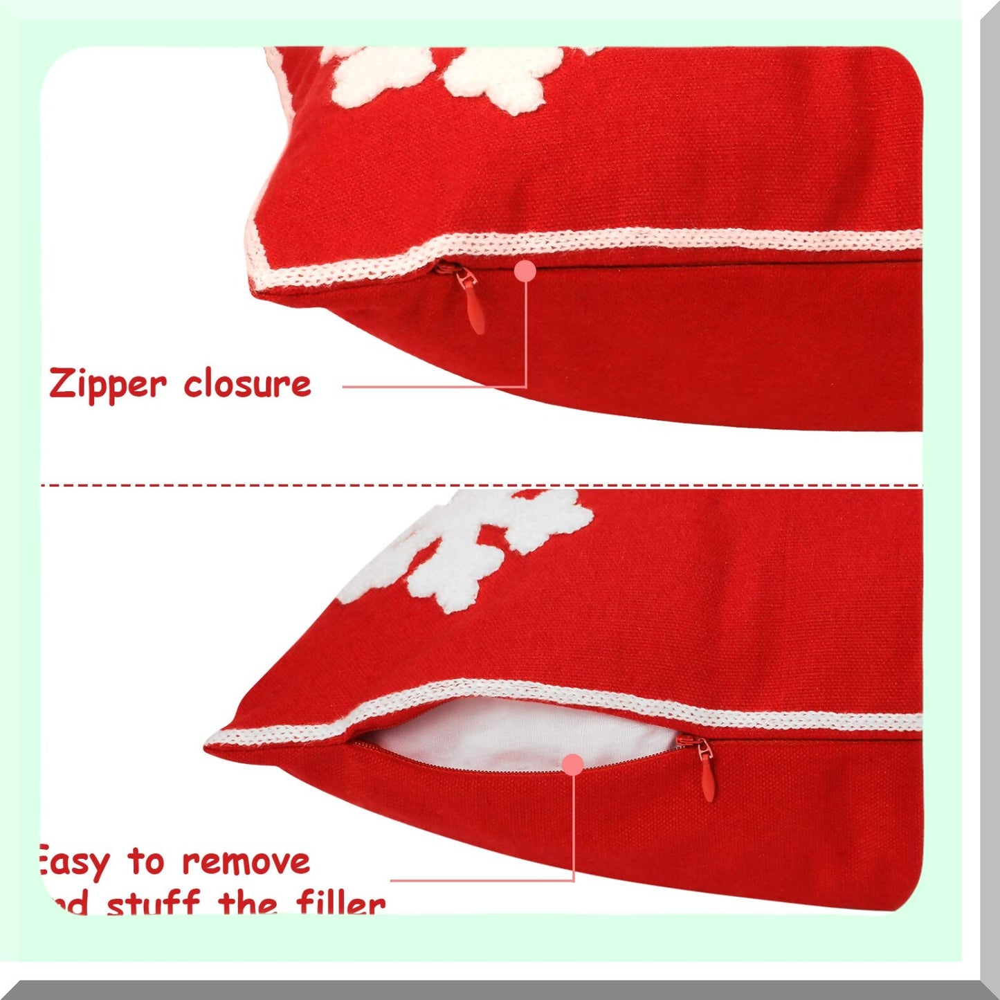 Snowflake Embroidery Linen Pillowcase Set - 18x18 Inch Decorative Cushion Cover for Kids Bedding - Zippered Sofa Throw Pillow Cover - 4 Piece Snowflake Design