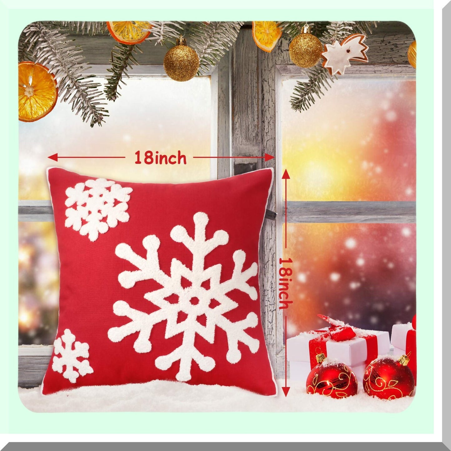 Snowflake Embroidery Linen Pillowcase Set - 18x18 Inch Decorative Cushion Cover for Kids Bedding - Zippered Sofa Throw Pillow Cover - 4 Piece Snowflake Design