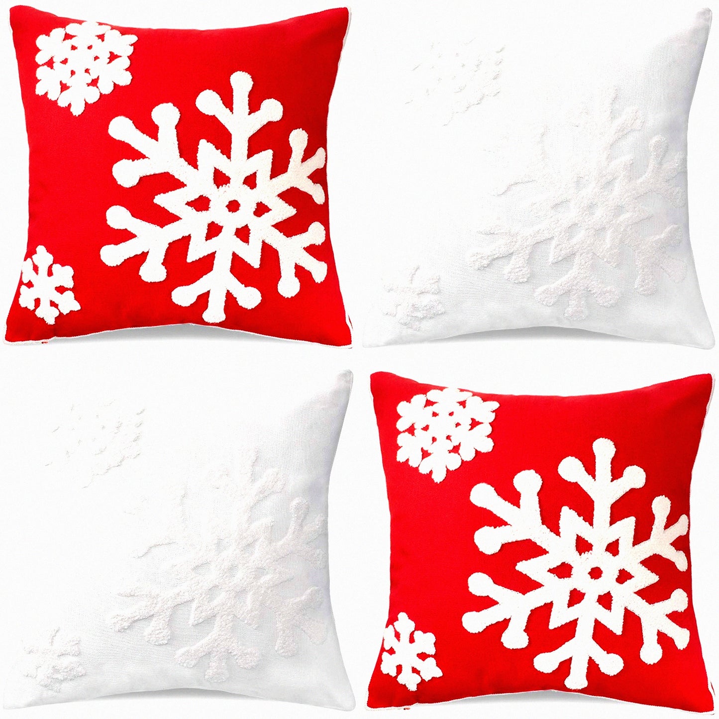 Snowflake Embroidery Linen Pillowcase Set - 18x18 Inch Decorative Cushion Cover for Kids Bedding - Zippered Sofa Throw Pillow Cover - 4 Piece Snowflake Design