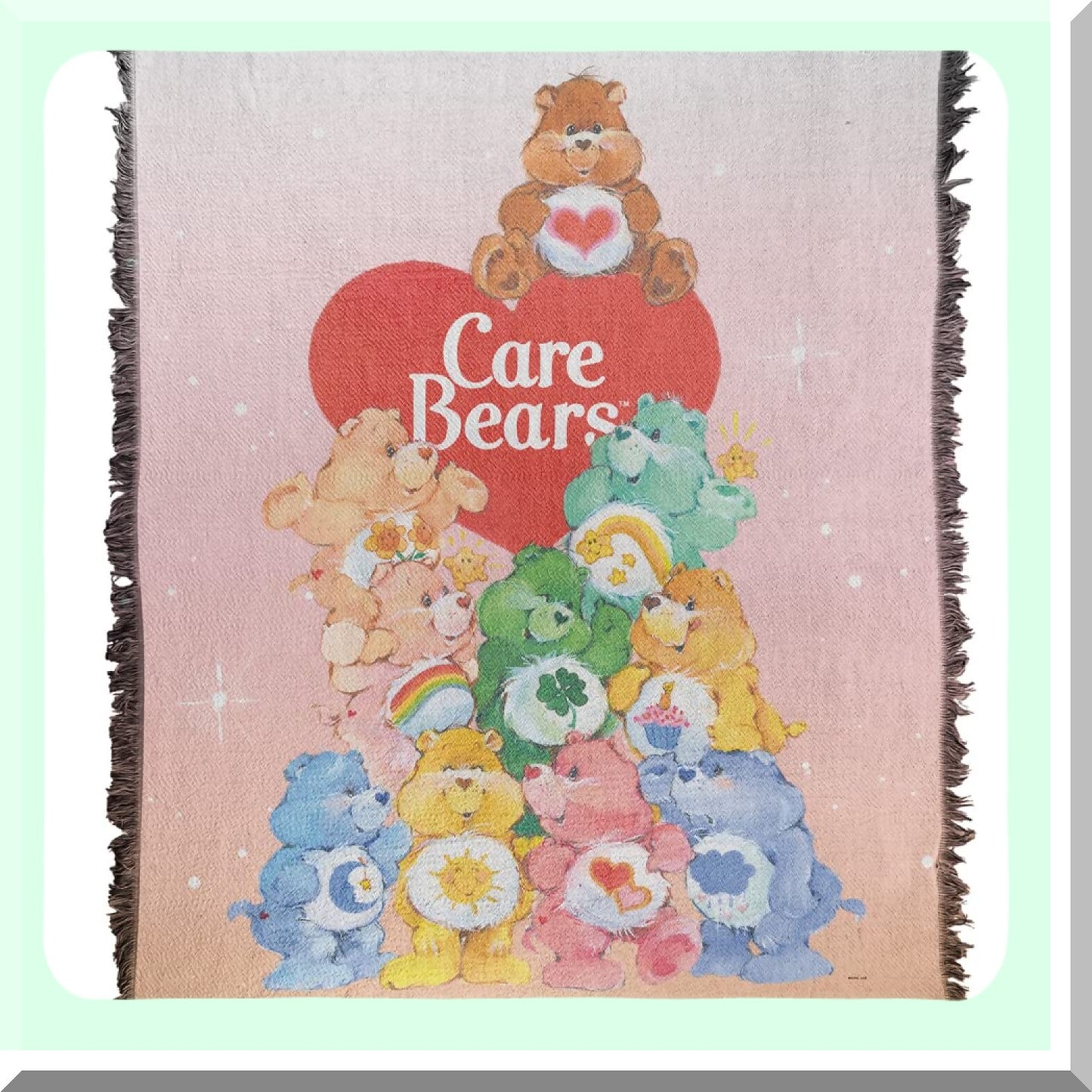 Beary Cozy Cotton Blend Tapestry Throw - 50" x 60" Fringed Care Bears Blanket"
