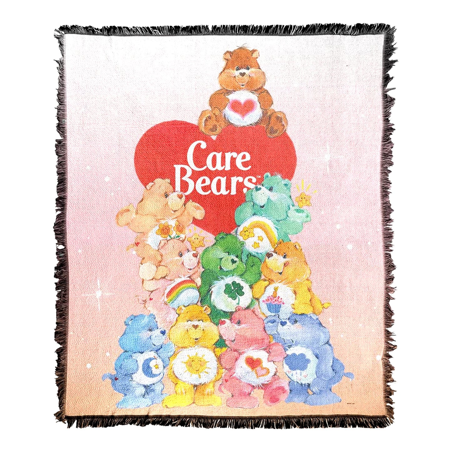 Beary Cozy Cotton Blend Tapestry Throw - 50" x 60" Fringed Care Bears Blanket"