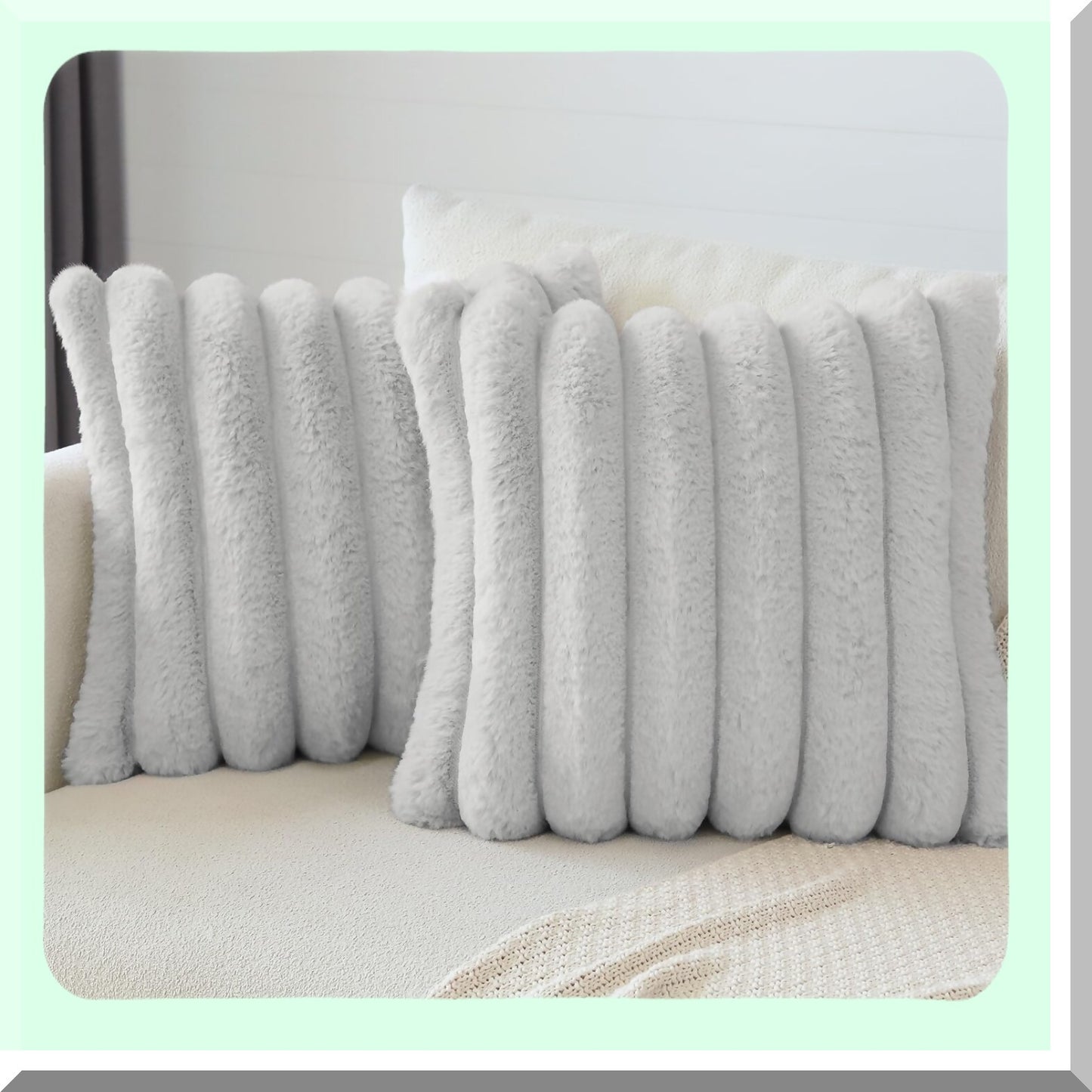 Fluffy Rabbit Velvet Pillowcase Set - Soft Plush Cozy Covers for Couch Sofa Bed Chair Home Decor - 24x24 Inch Light Grey Decorative Pillows Cover