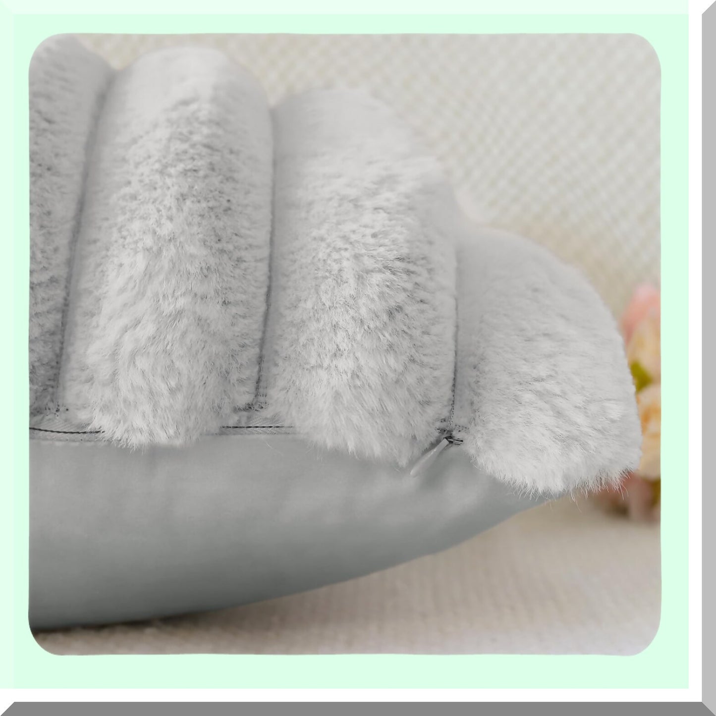 Fluffy Rabbit Velvet Pillowcase Set - Soft Plush Cozy Covers for Couch Sofa Bed Chair Home Decor - 24x24 Inch Light Grey Decorative Pillows Cover